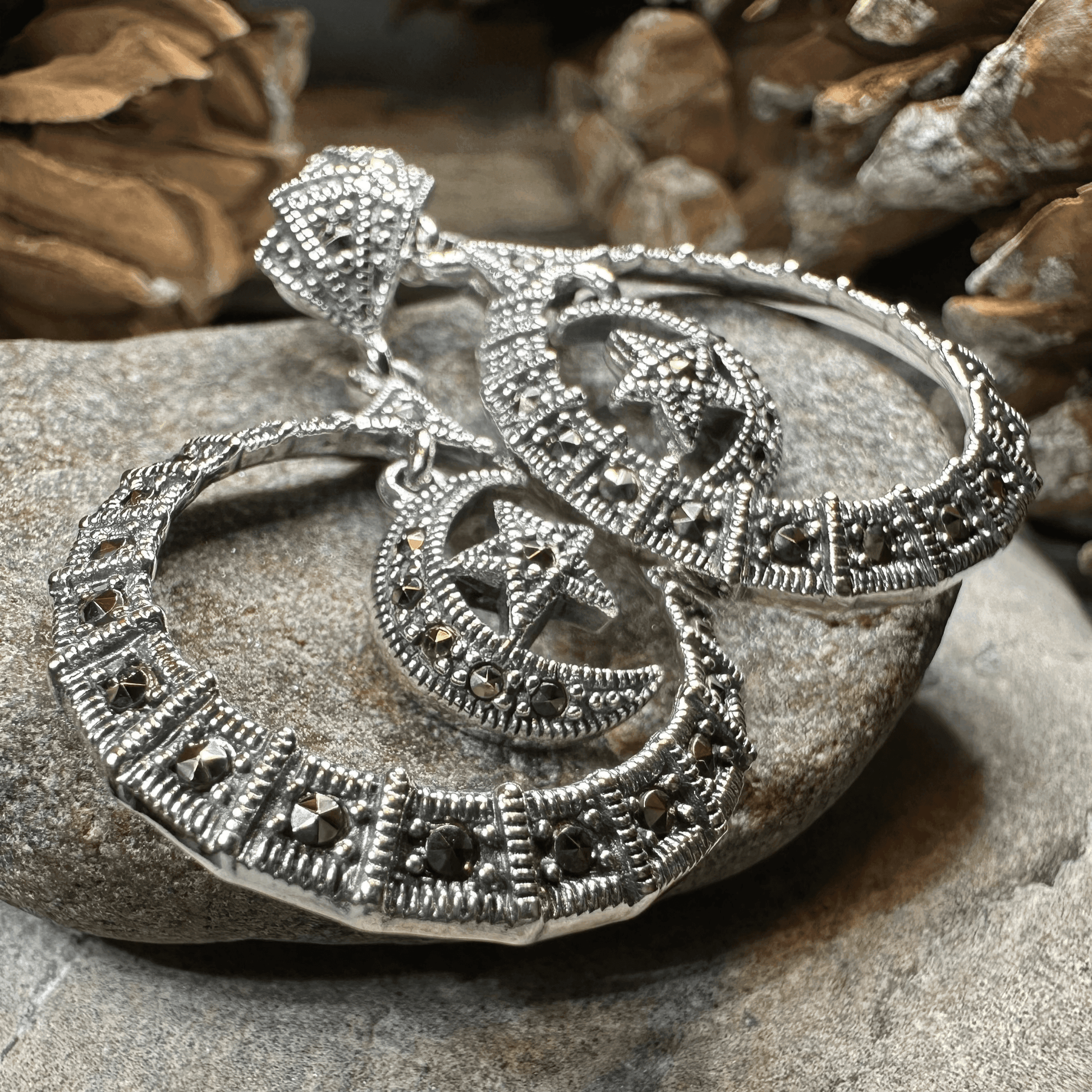 Crescent Moon Marcasite Earrings - 