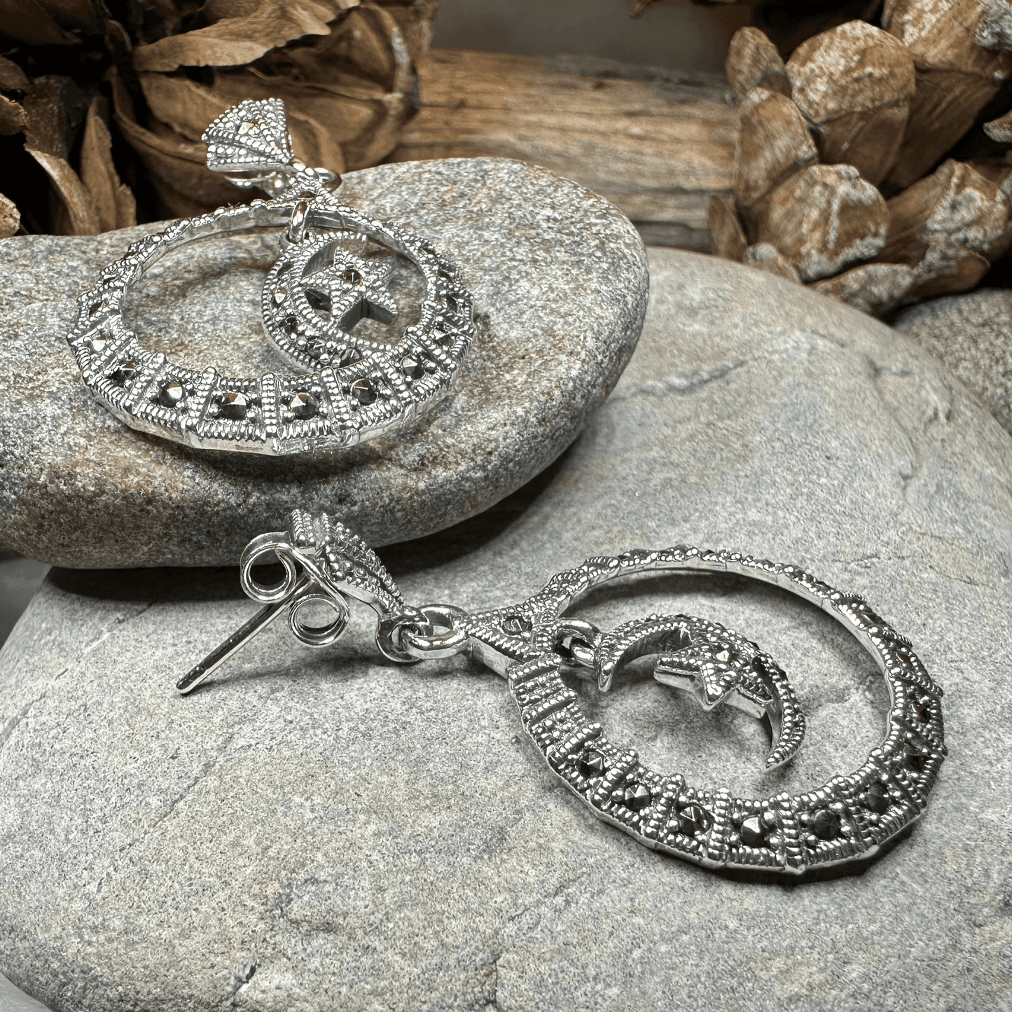 Crescent Moon Marcasite Earrings - 