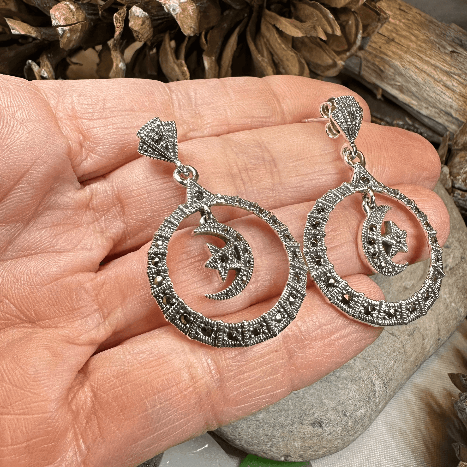 Crescent Moon Marcasite Earrings - 