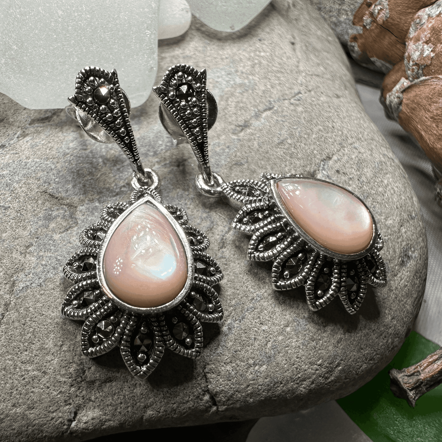 Gilda Celtic Flower Earrings - Pink Mother of Pearl