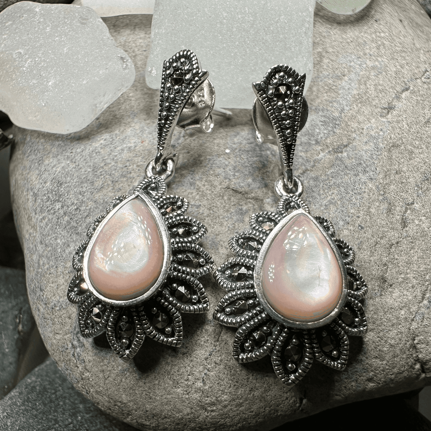 Gilda Celtic Flower Earrings - Pink Mother of Pearl