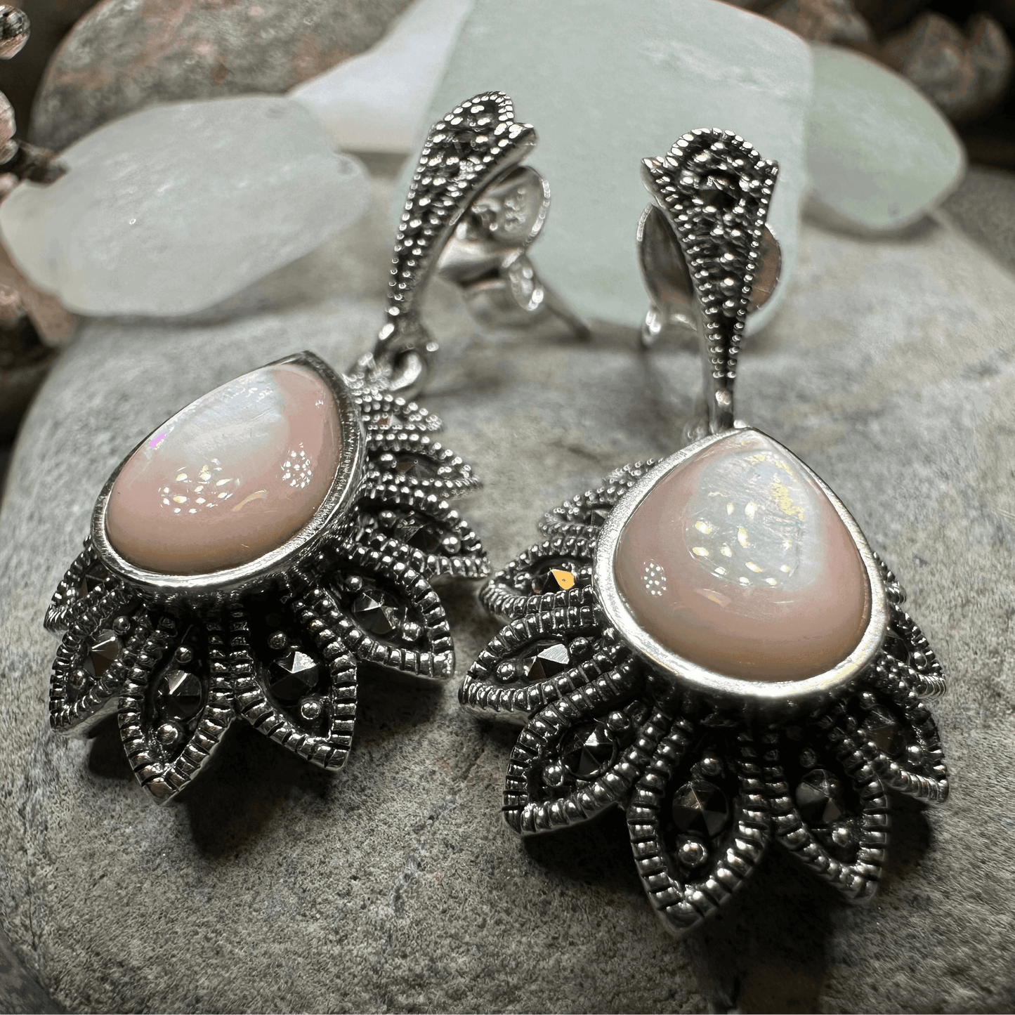 Gilda Celtic Flower Earrings - Pink Mother of Pearl