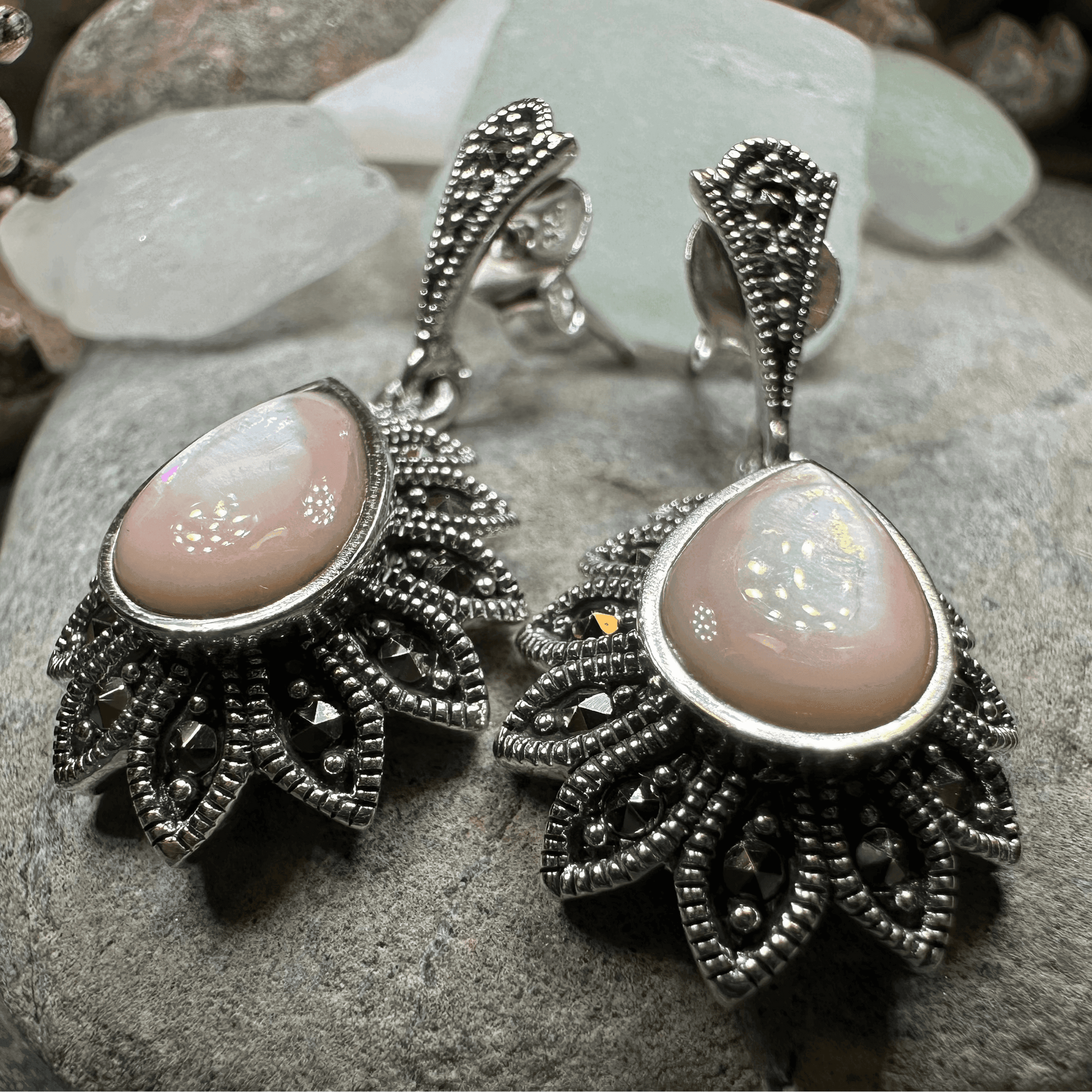 Gilda Celtic Flower Earrings - Pink Mother of Pearl