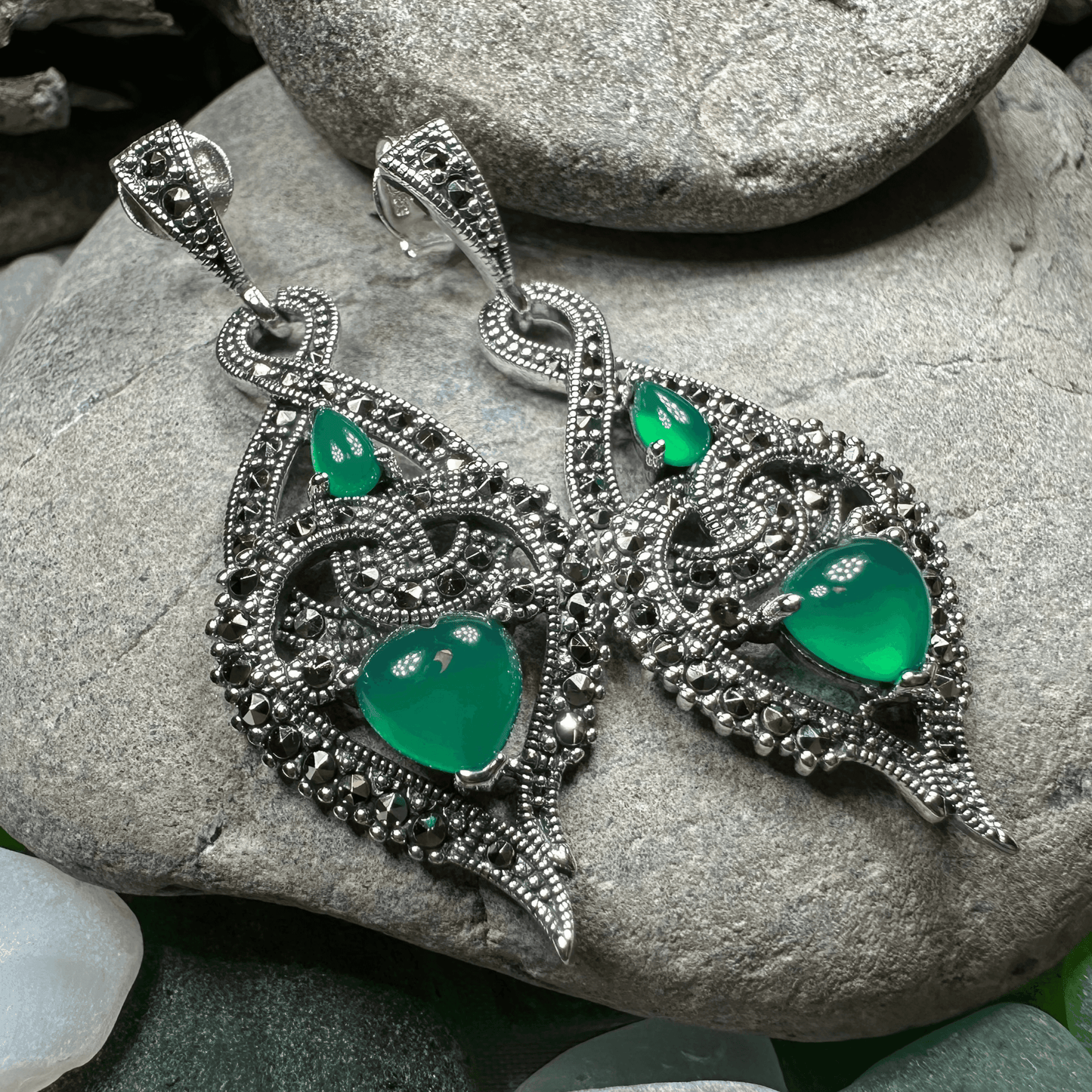 Larissa Love Knot Earrings - Green Agate