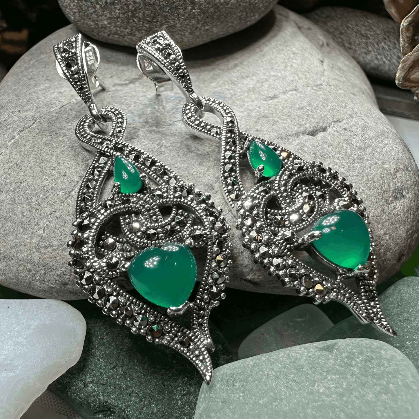 Larissa Love Knot Earrings - Green Agate