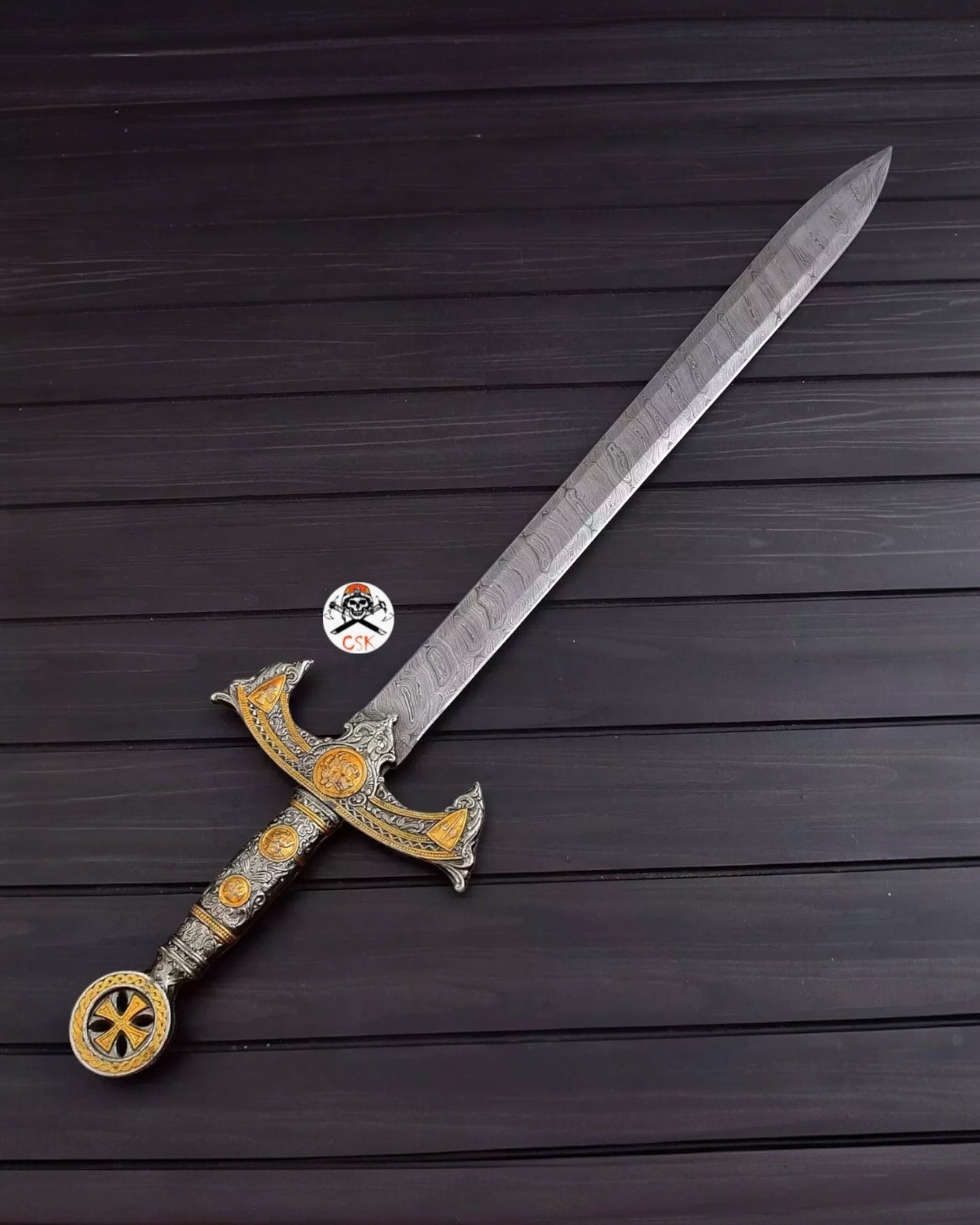 Templar Knights Sword Damascus Steel Crusader Sword Custom Hand Forged Blade