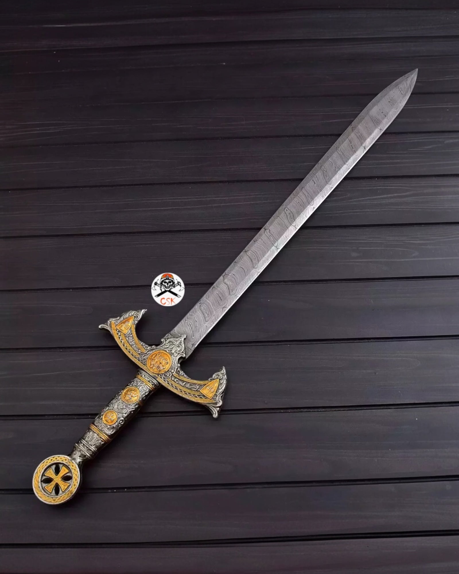Templar Knights Sword Damascus Steel Crusader Sword Custom Hand Forged Blade