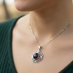 Elena Shamrock Garnet Necklace