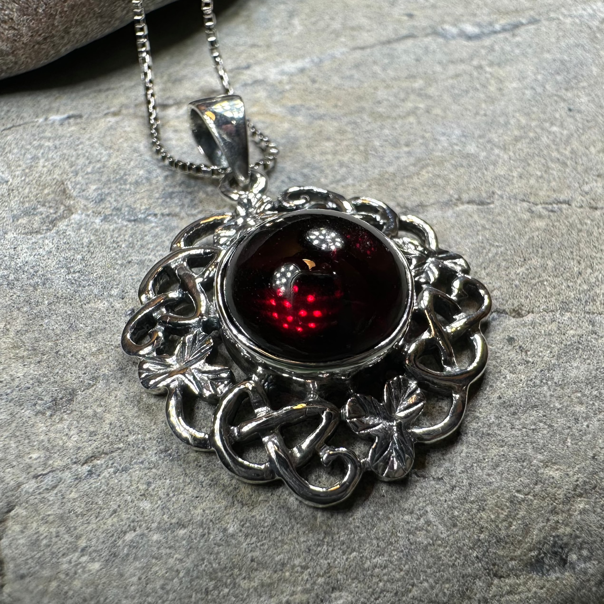 Elena Shamrock Garnet Necklace