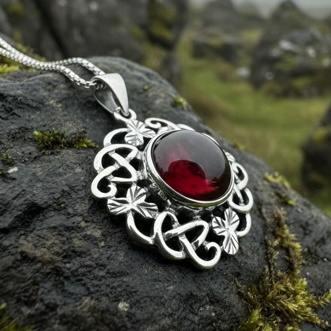Elena Shamrock Garnet Necklace
