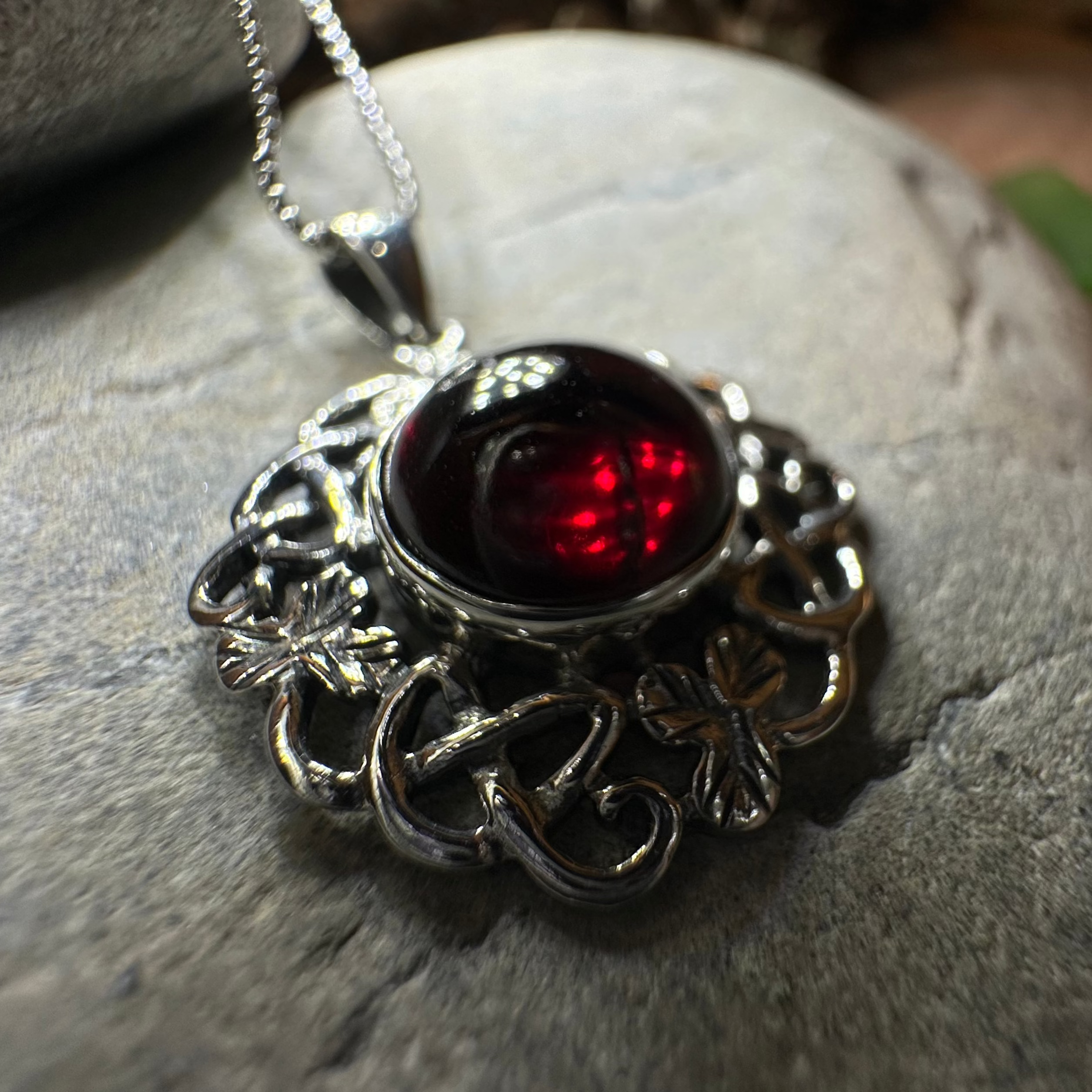 Elena Shamrock Garnet Necklace