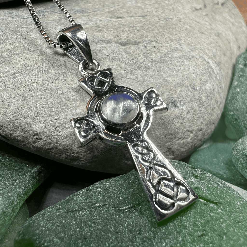 Cecilia Celtic Cross Necklace - 18 / Moonstone