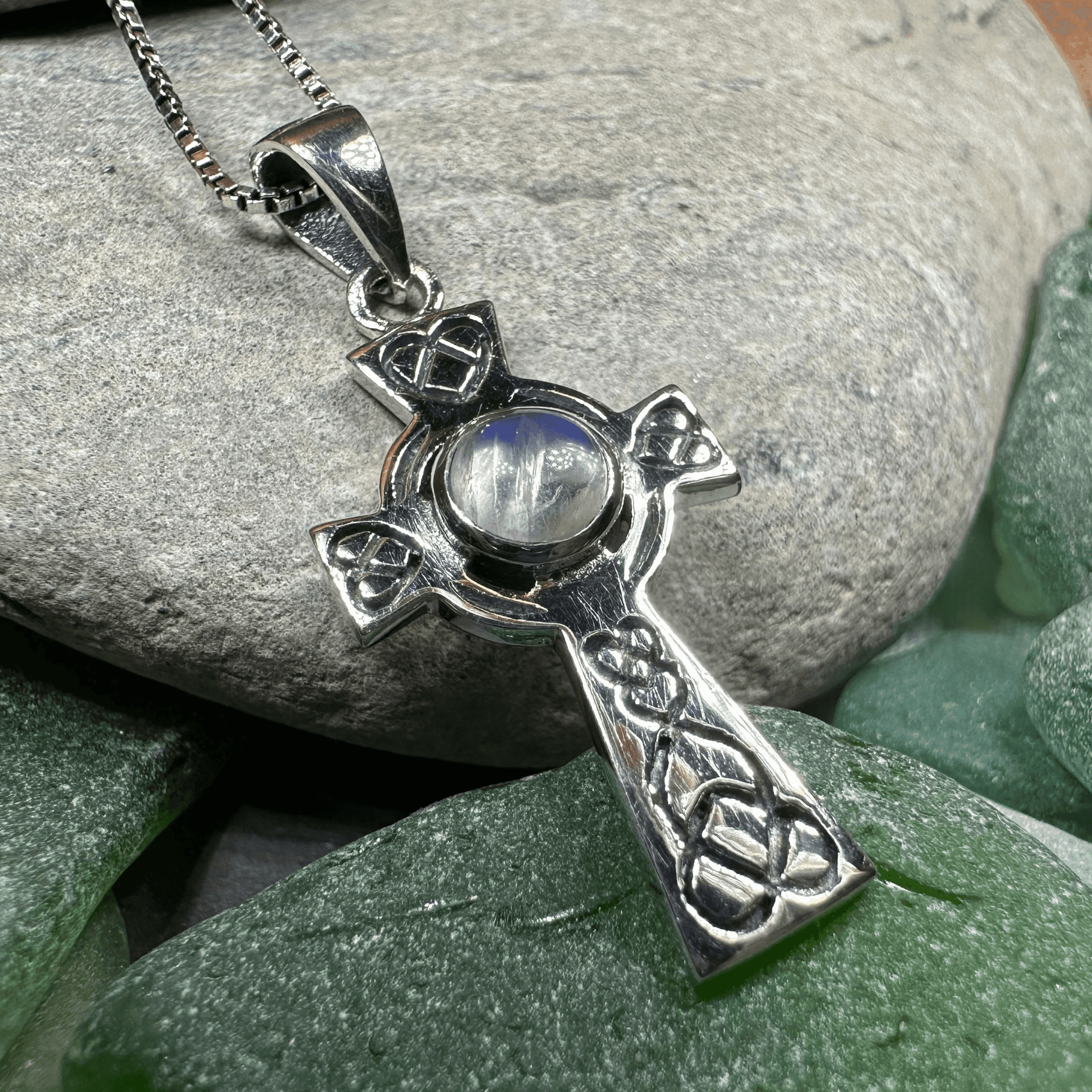 Cecilia Celtic Cross Necklace - 18 / Moonstone