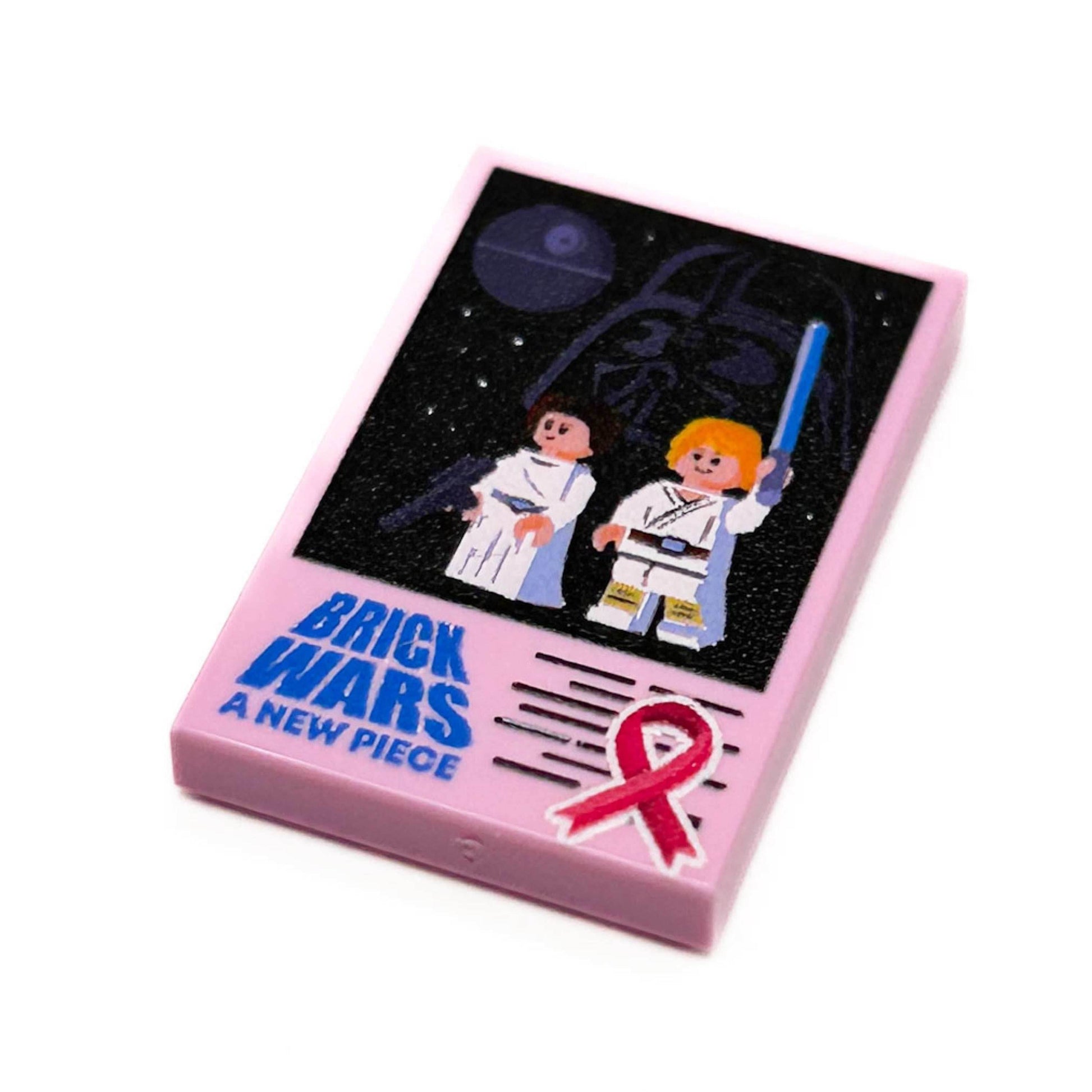 Limited Production! Pink (Break Cancer Awareness) Brick Wars: A New Piece Movie Tile Cover (2x3 Tile) - B3 Customs - 