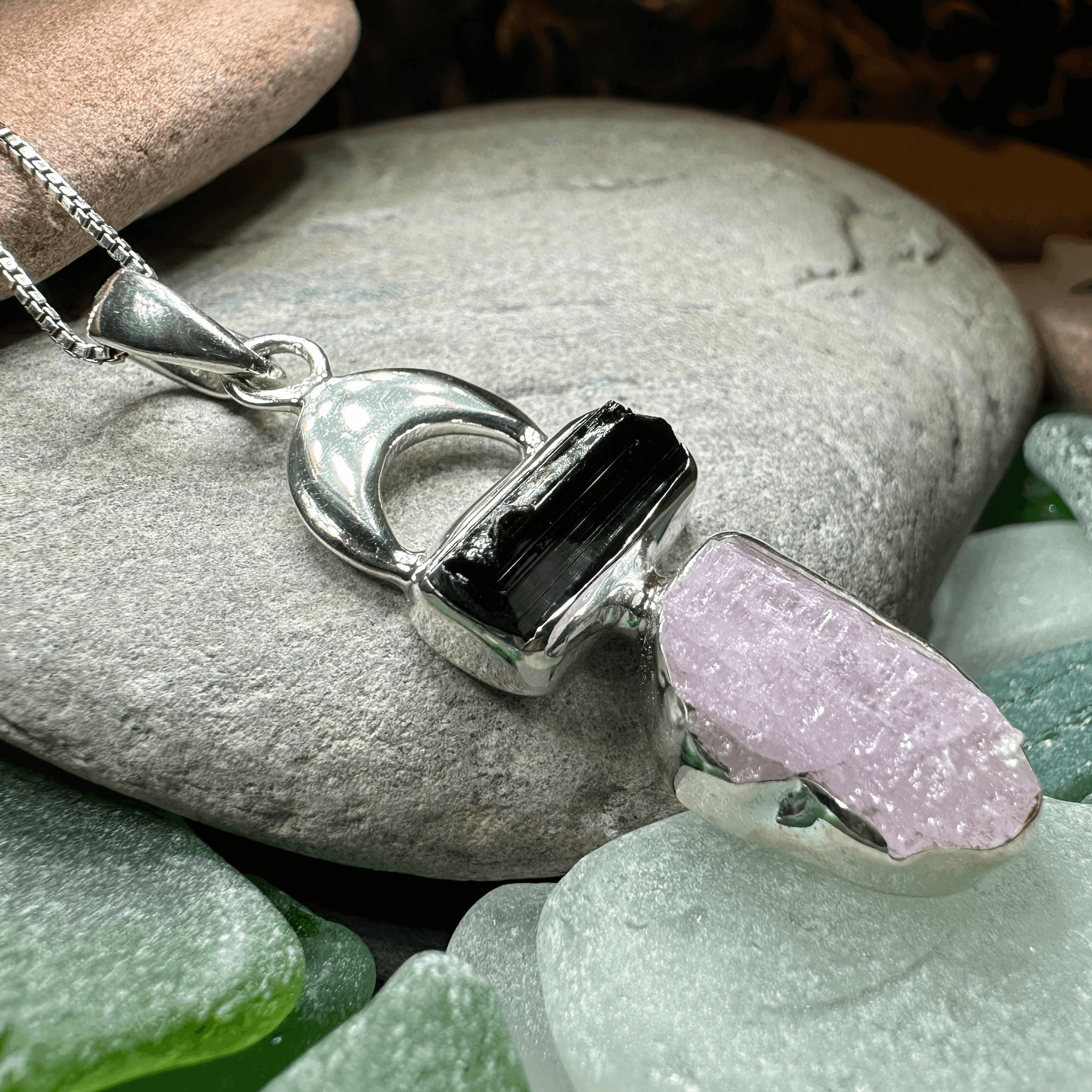 Crescent Moon Necklace - 18 / Pink Kunzite
