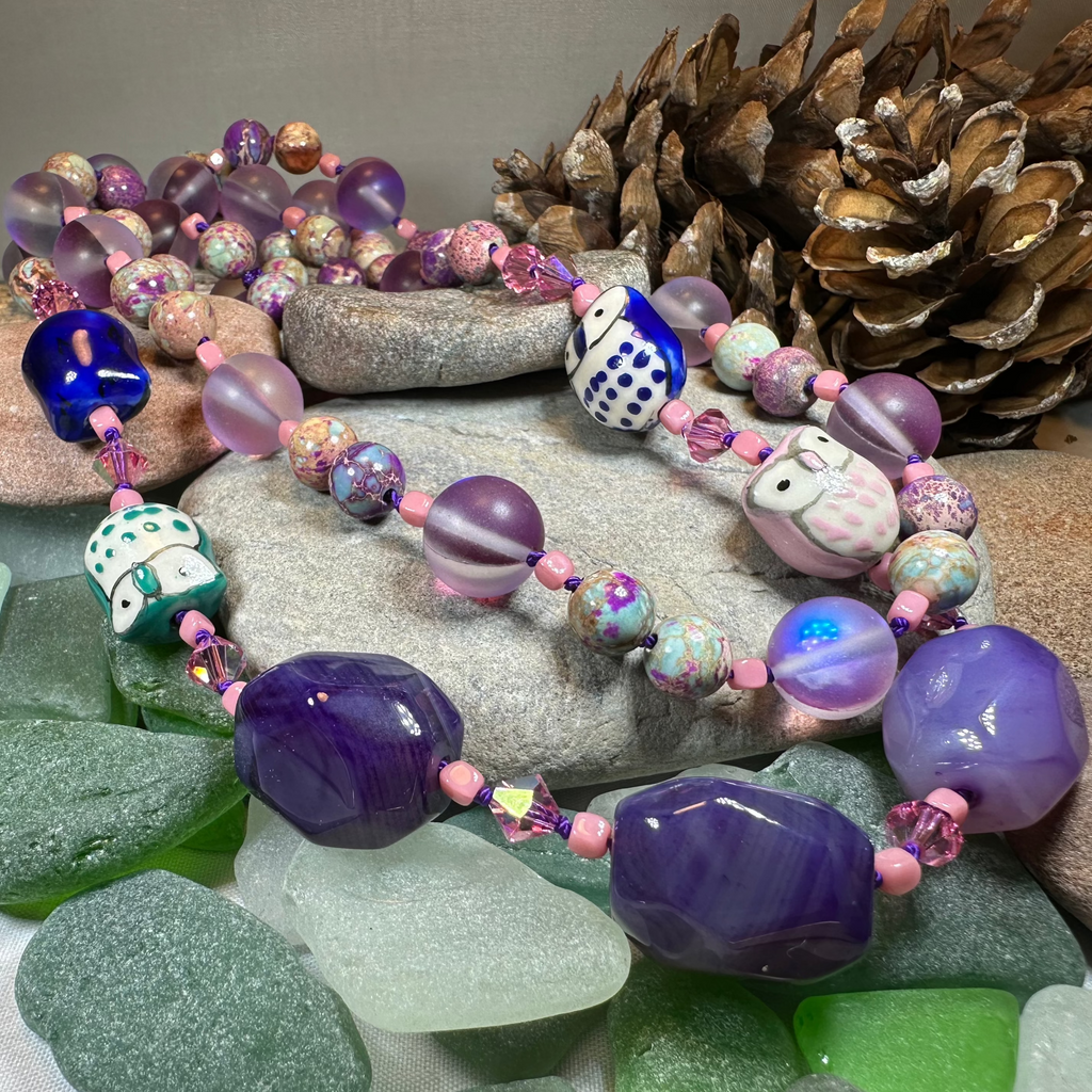 Purple Owl Long Necklace