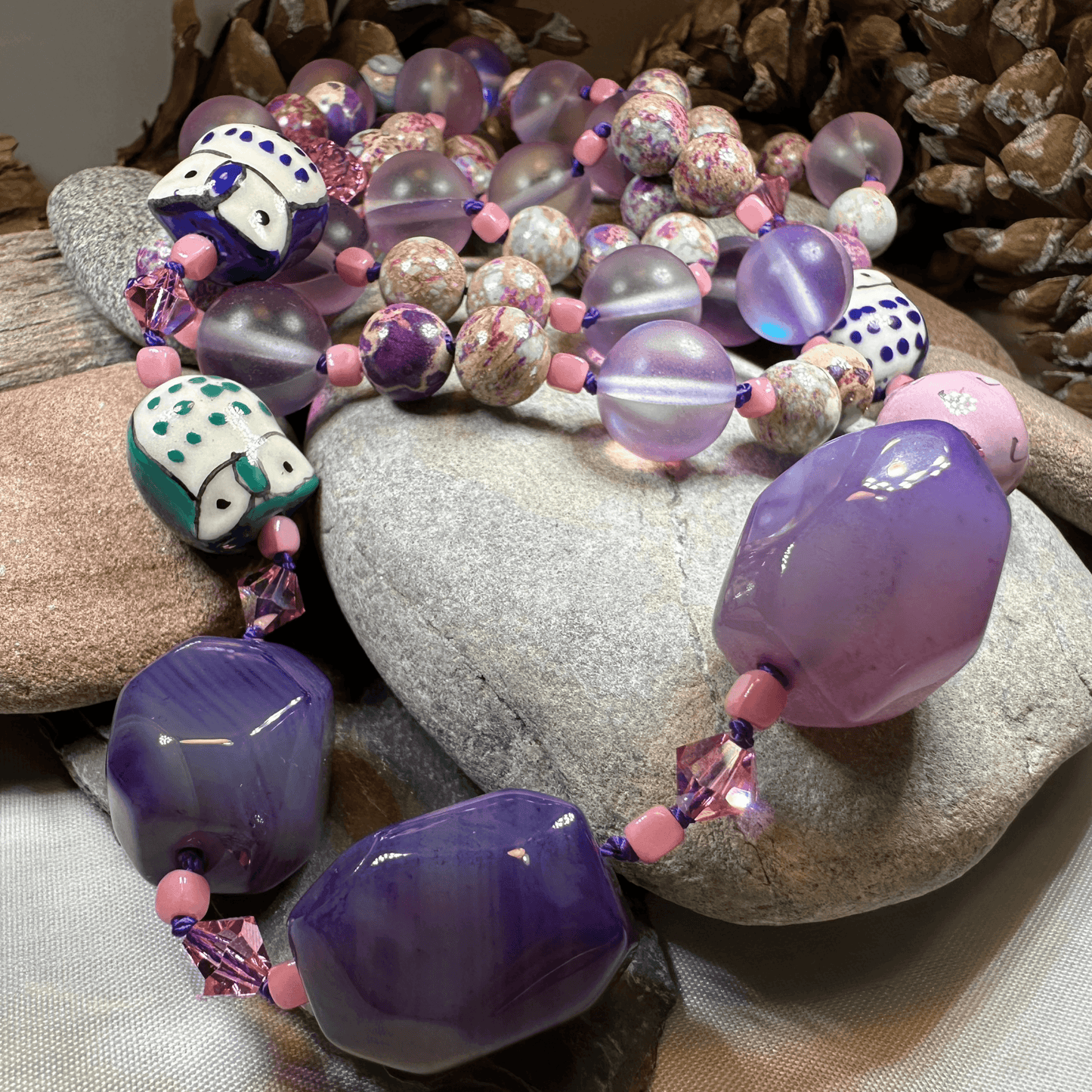 Purple Owl Long Necklace - 