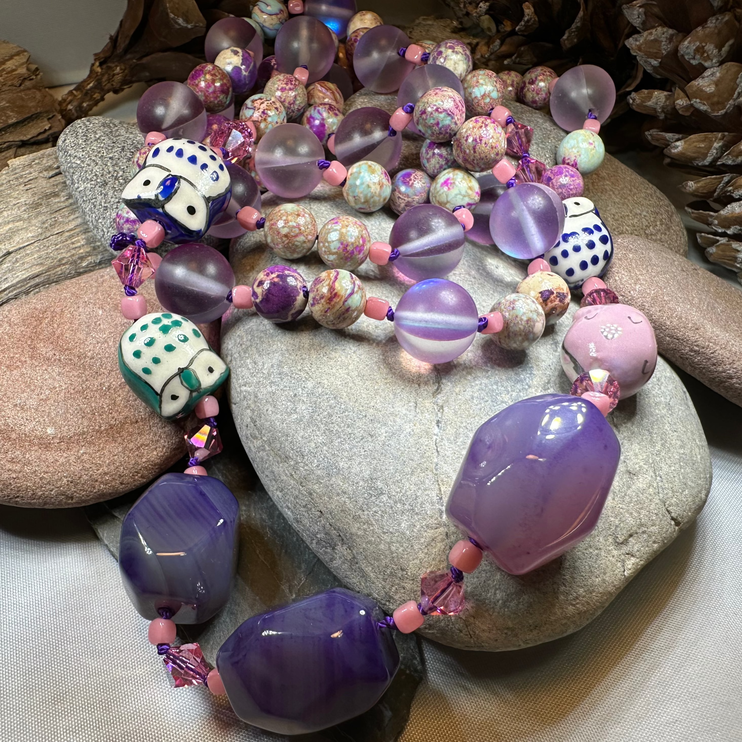 Purple Owl Long Necklace