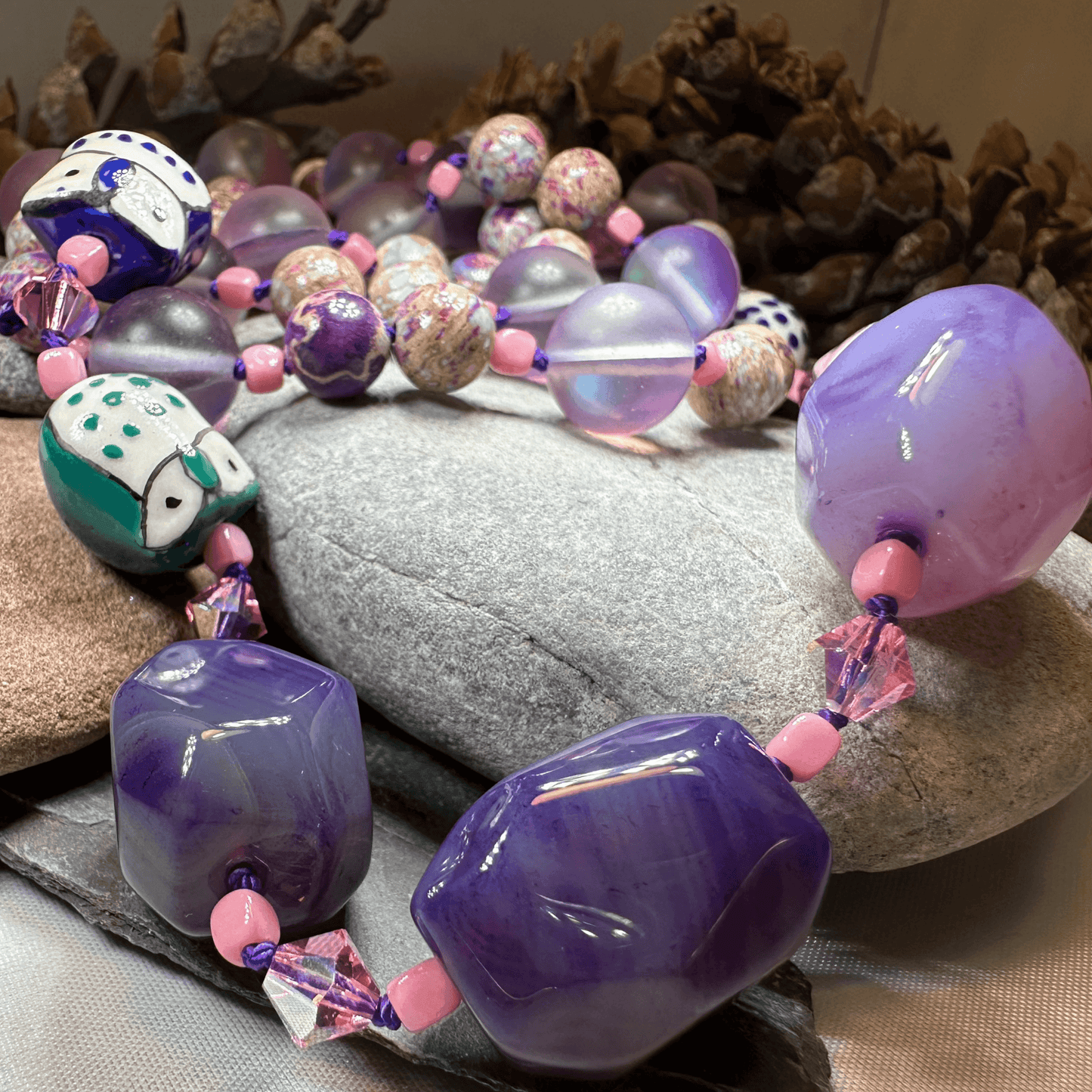 Purple Owl Long Necklace - 