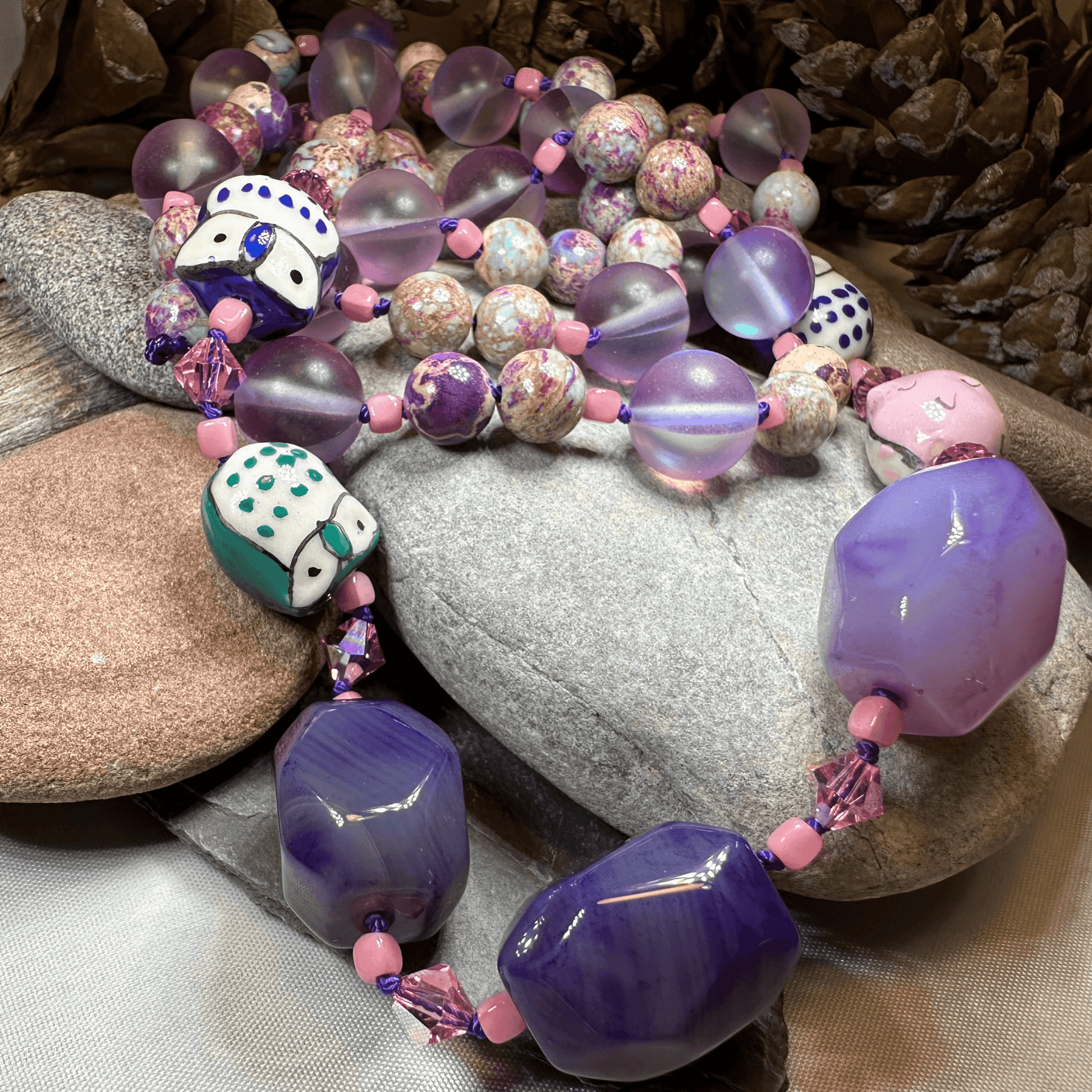 Purple Owl Long Necklace - 