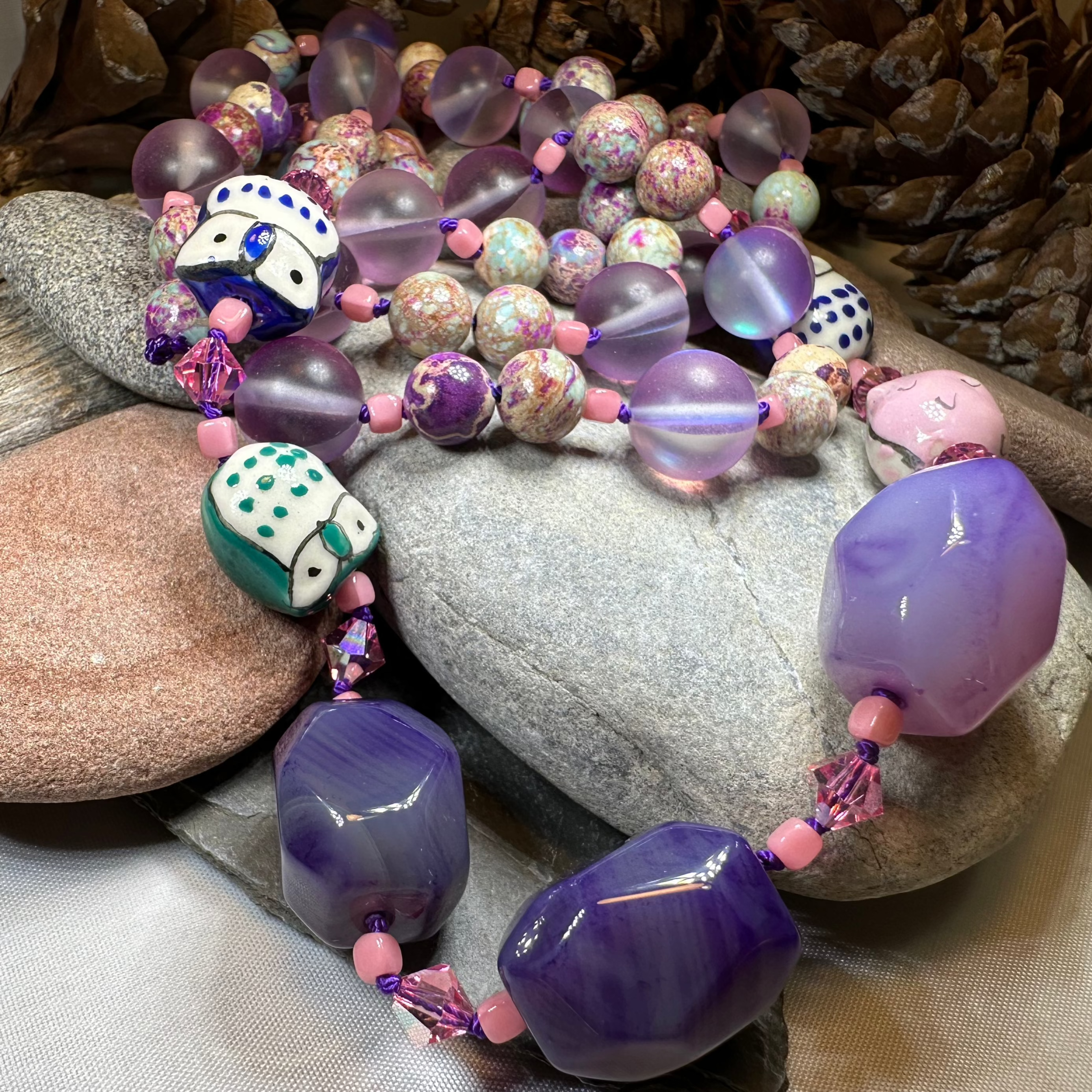 Purple Owl Long Necklace