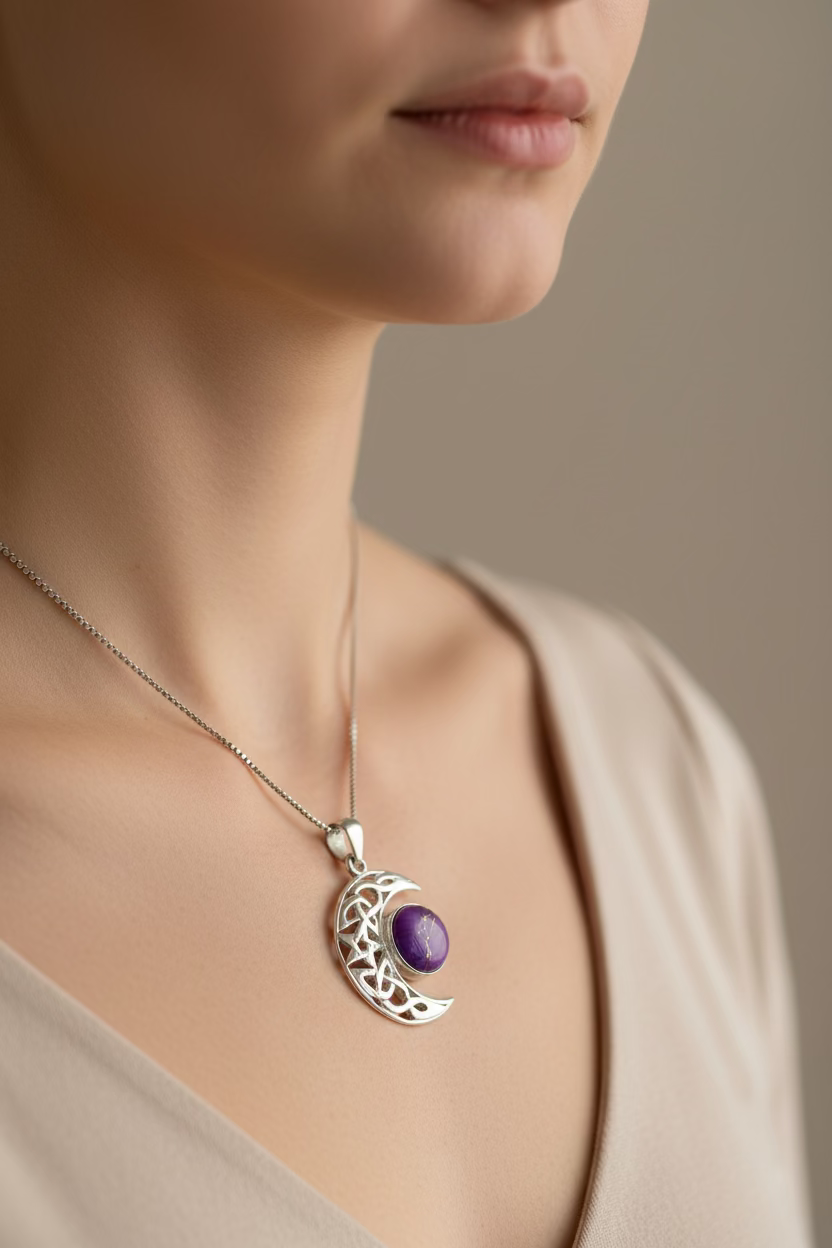 Midnight Celtic Moon Necklace
