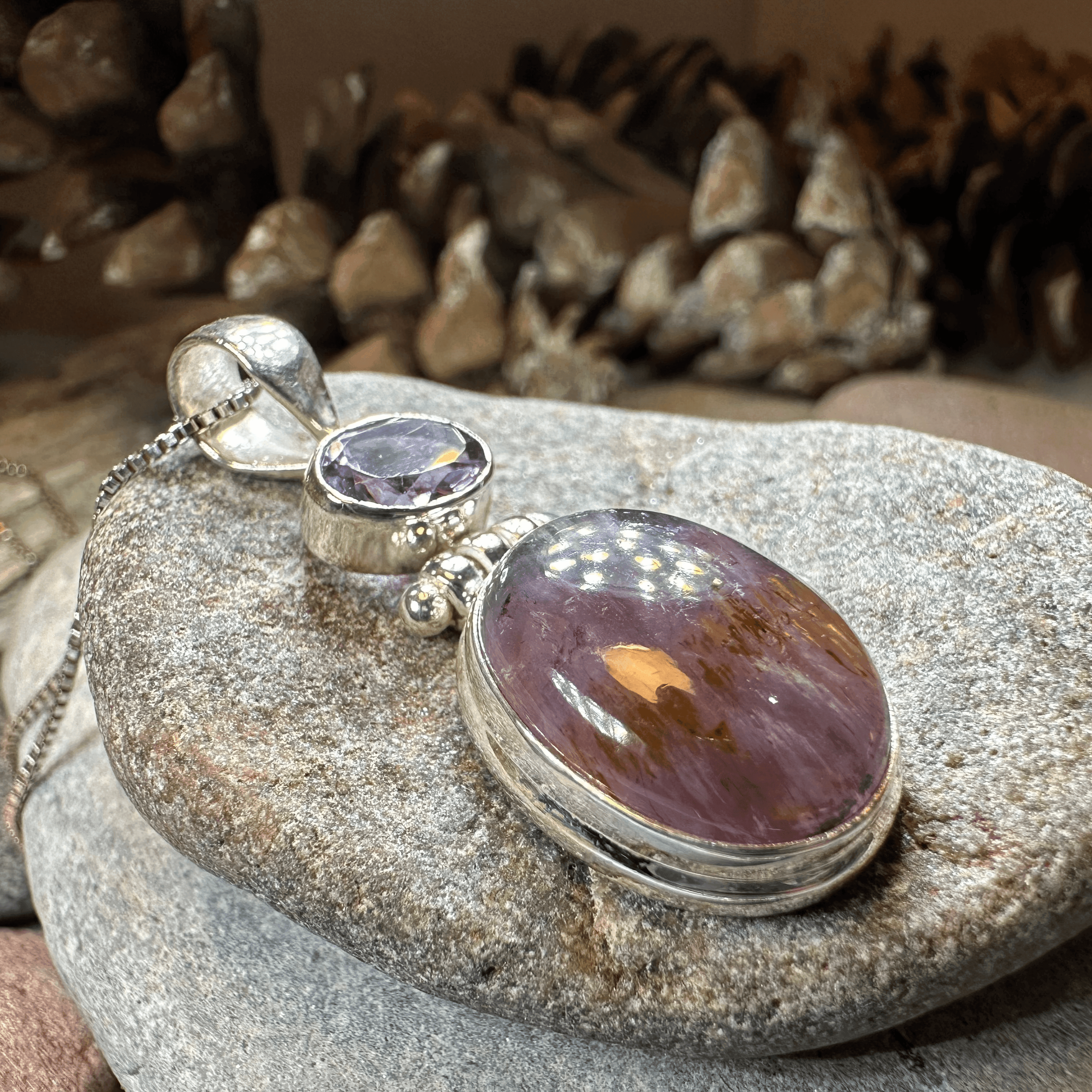 Celtic Amethyst Dusk Necklace - 18 / Square Stone