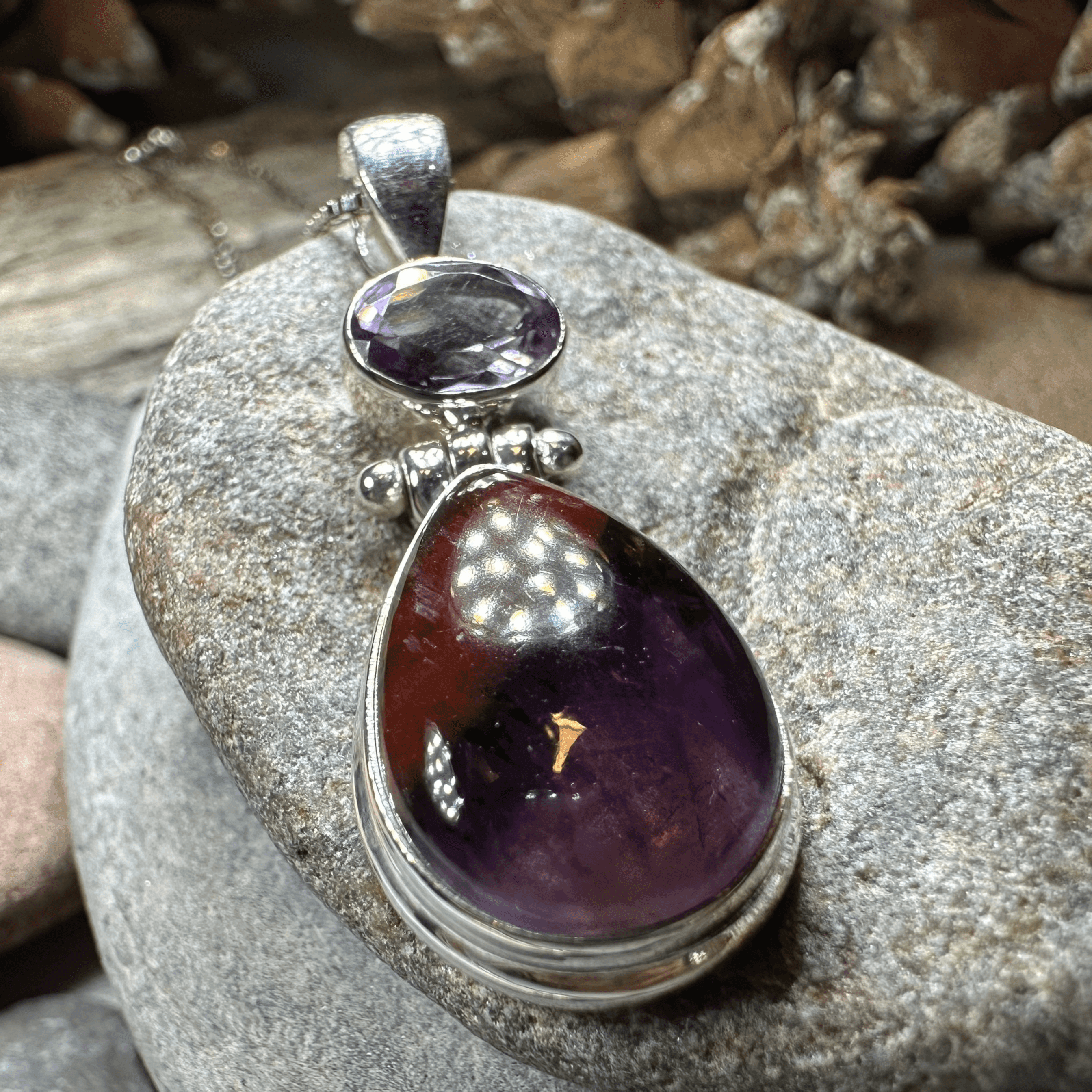 Celtic Amethyst Dusk Necklace - 18 / Teardrop Stone