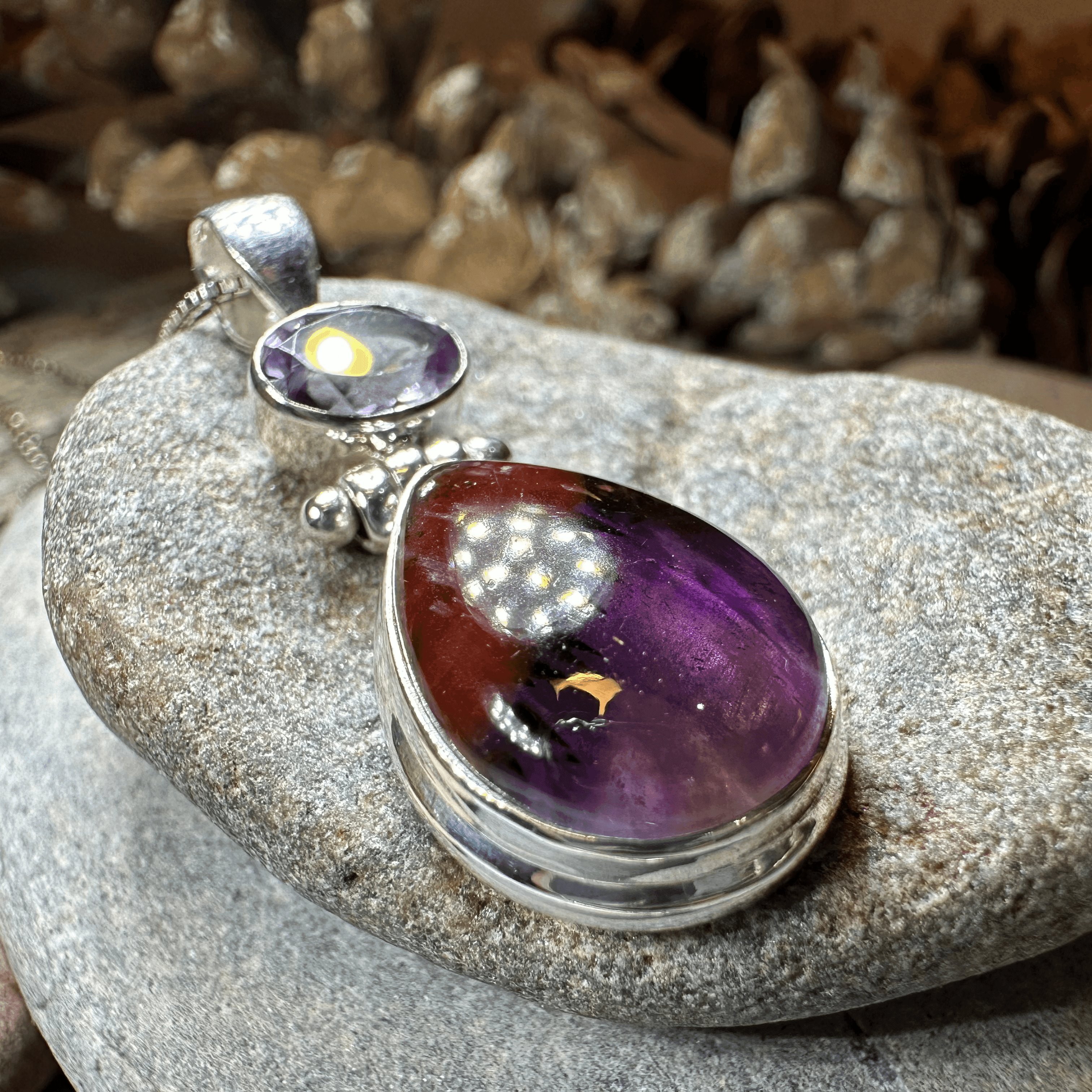 Celtic Amethyst Dusk Necklace - 18 / Square Stone