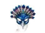 Metallic Blue Peacock Handmade Genuine Leather Mask - 
