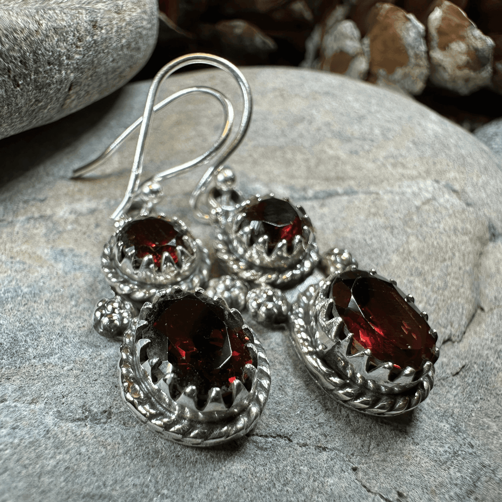 Garnet Romantic Earrings - Faceted