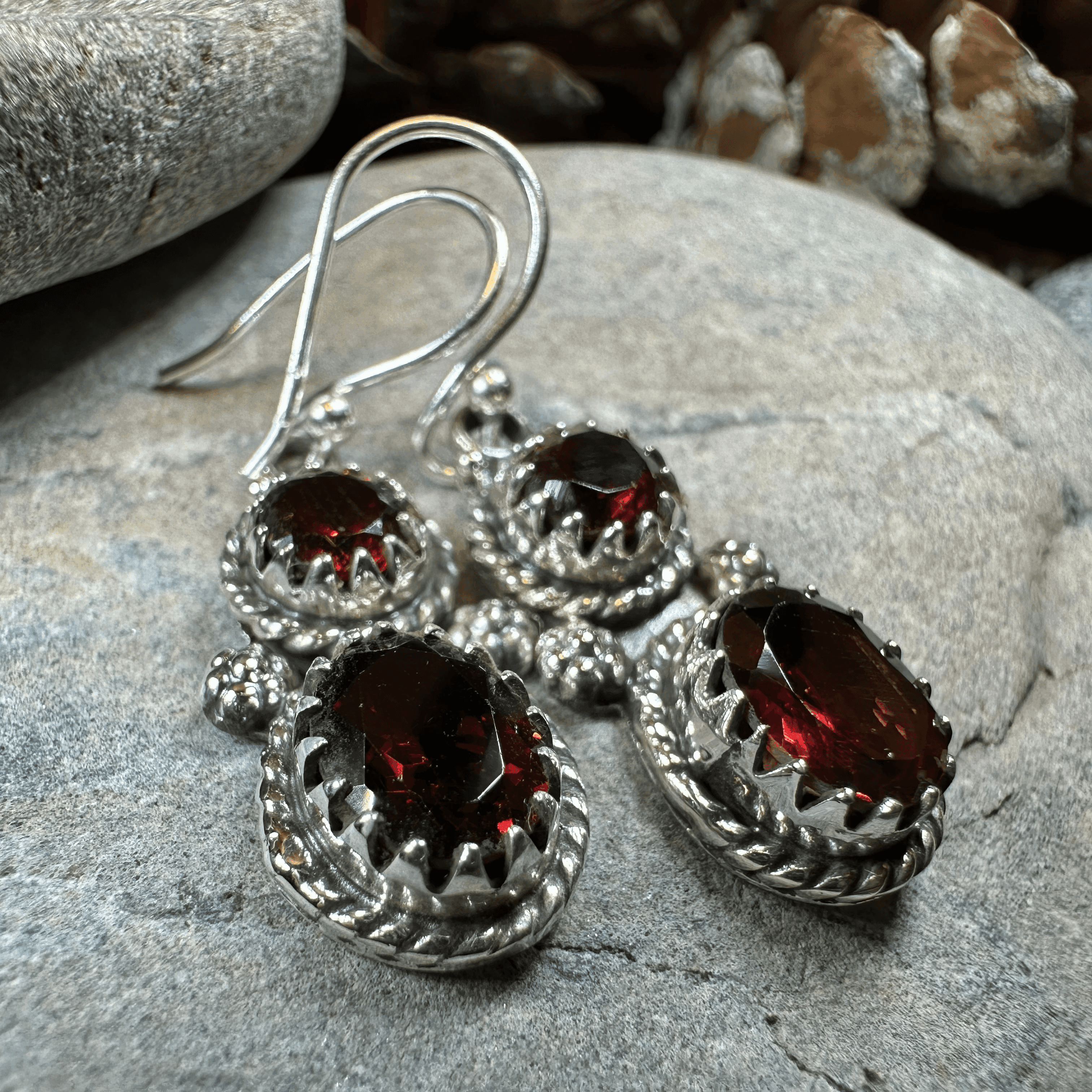 Garnet Romantic Earrings - Faceted