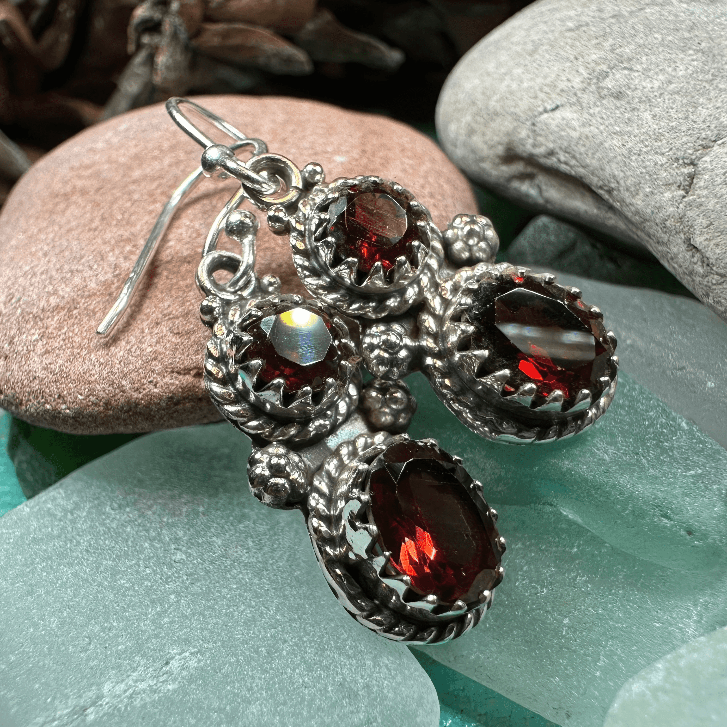 Garnet Romantic Earrings - Faceted