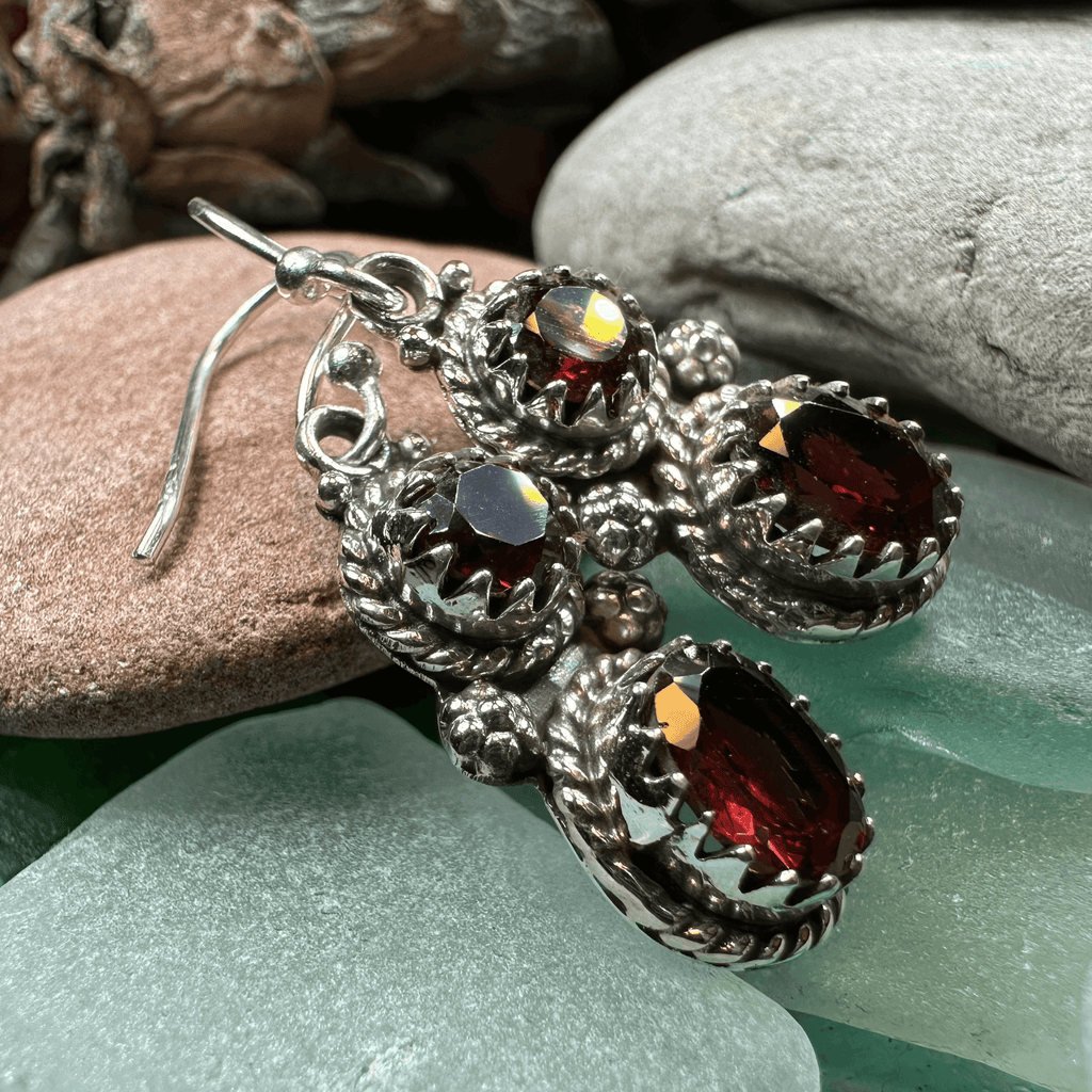 Garnet Romantic Earrings - Faceted
