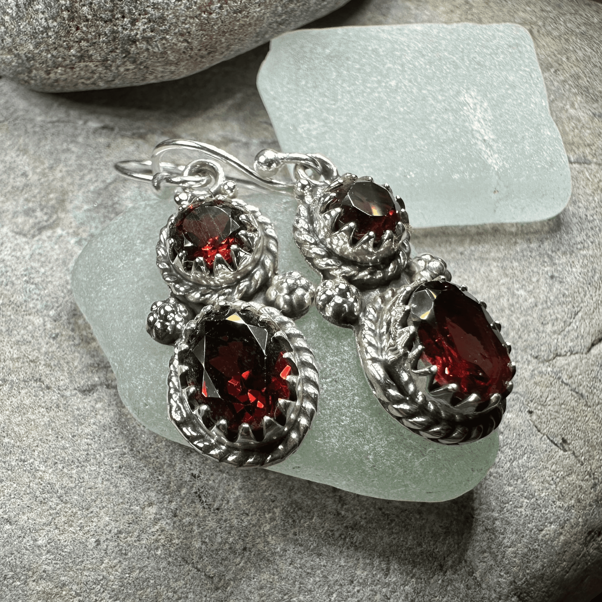 Garnet Romantic Earrings - Faceted
