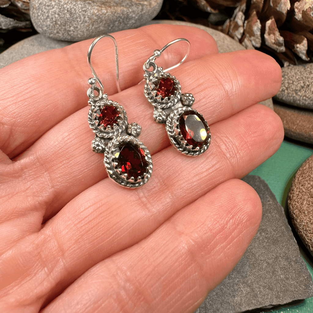 Garnet Romantic Earrings - Faceted