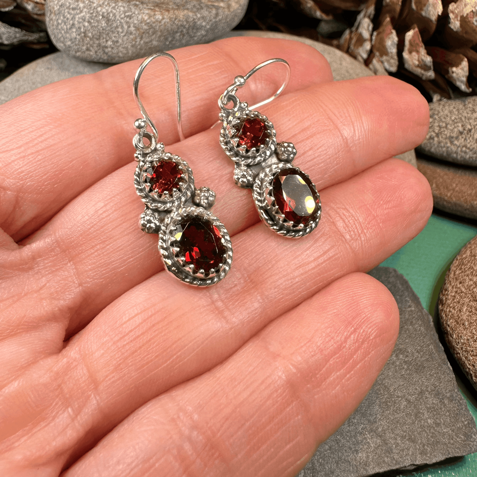 Garnet Romantic Earrings - Faceted
