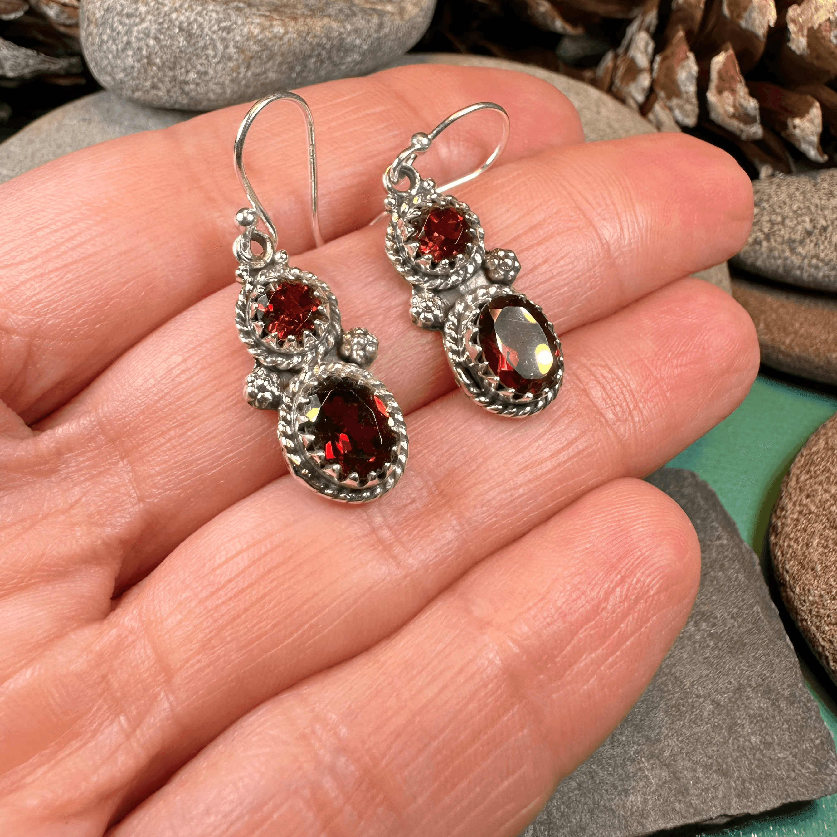 Garnet Romantic Earrings - Faceted