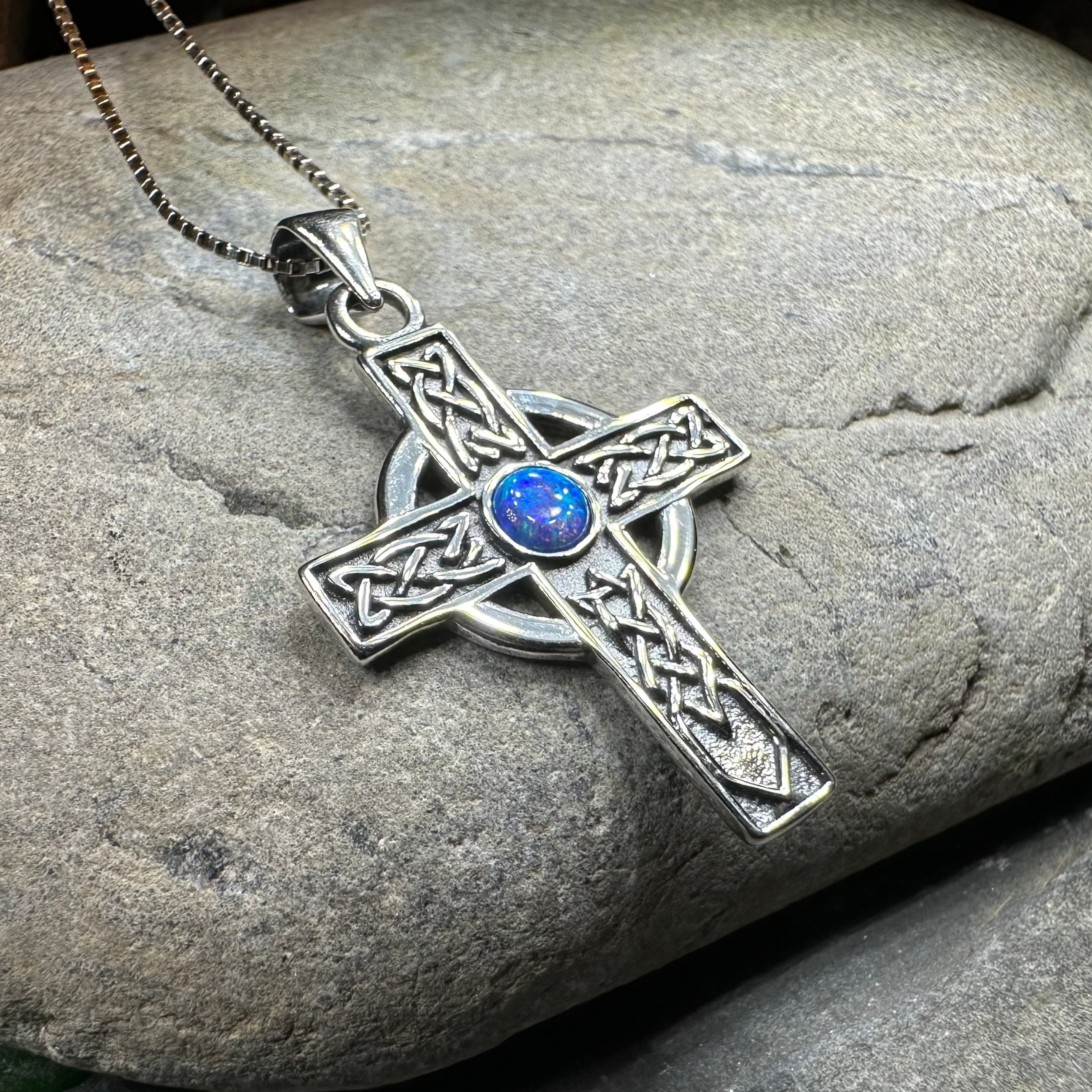 Rhys Opal Celtic Cross Necklace