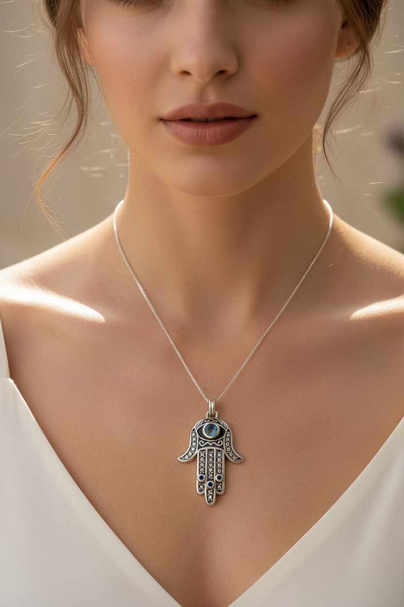 Blue Dream Hamsa Hand Necklace