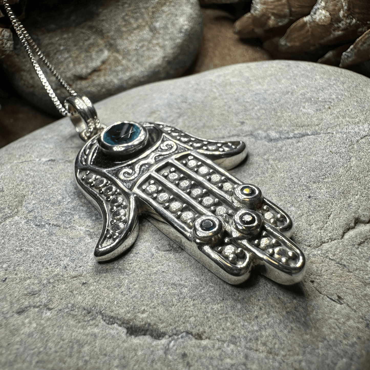 Blue Dream Hamsa Hand Necklace - 18