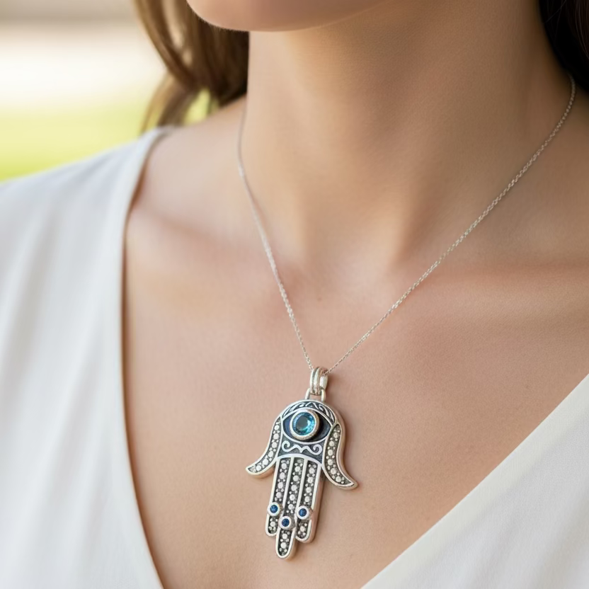 Blue Dream Hamsa Hand Necklace