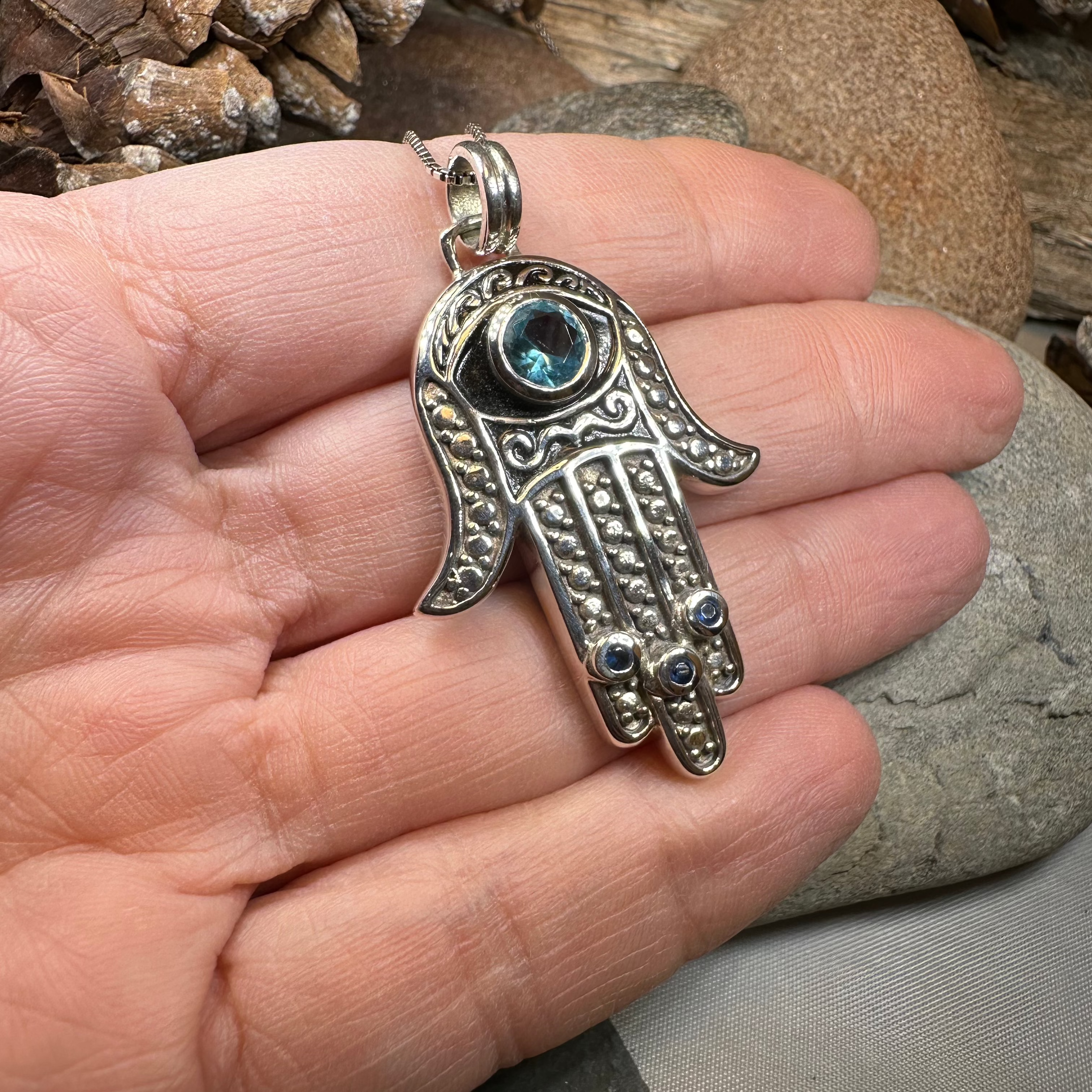 Blue Dream Hamsa Hand Necklace
