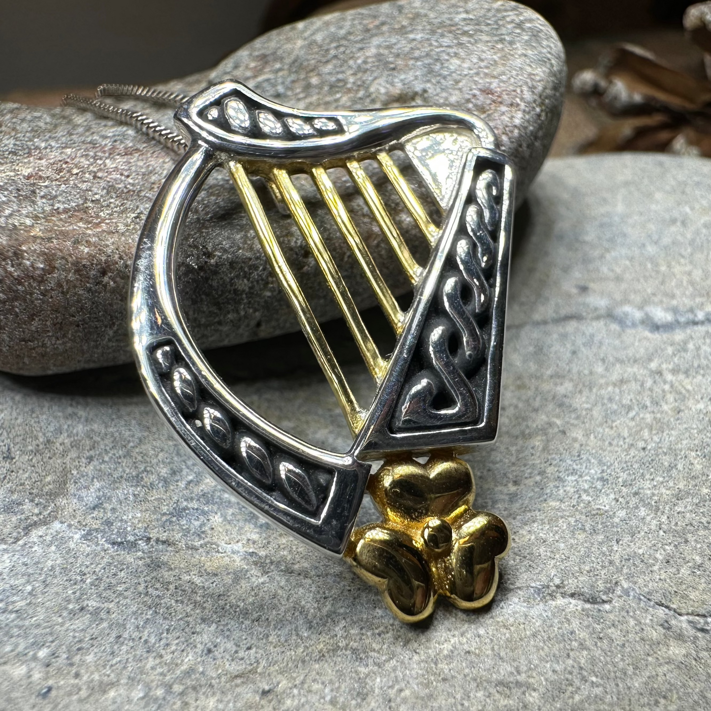 Golden Celtic Harp Necklace