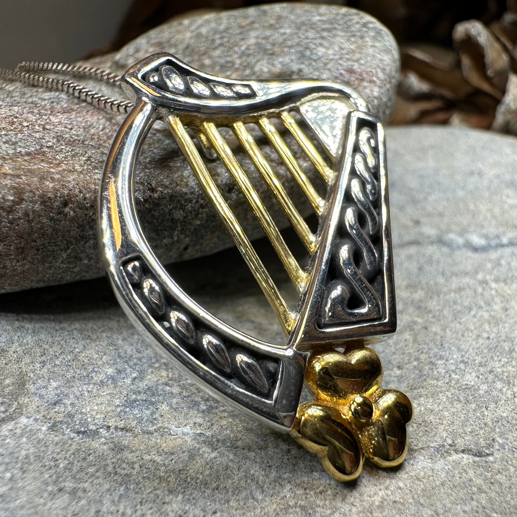 Golden Celtic Harp Necklace