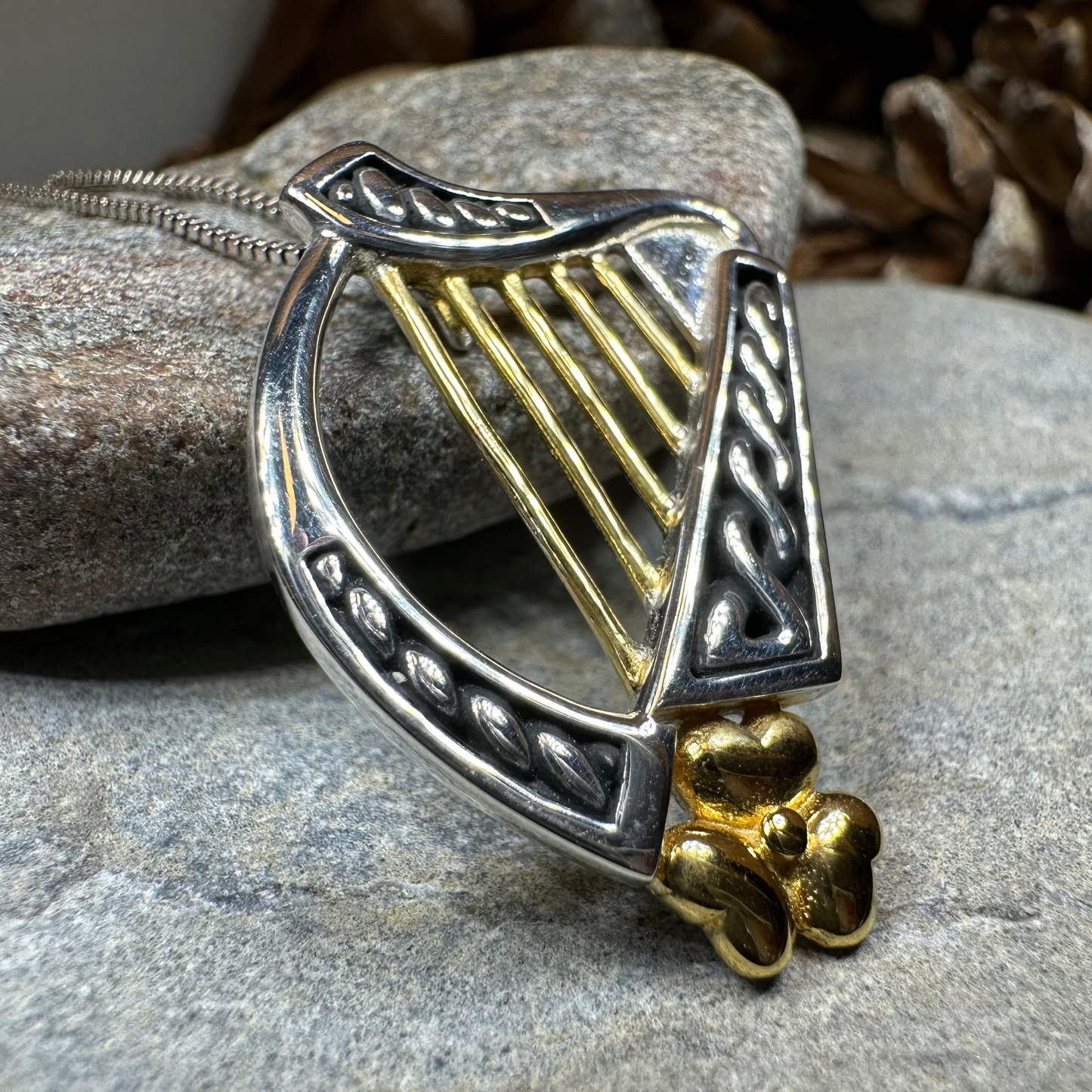 Golden Celtic Harp Necklace