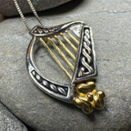 Golden Celtic Harp Necklace