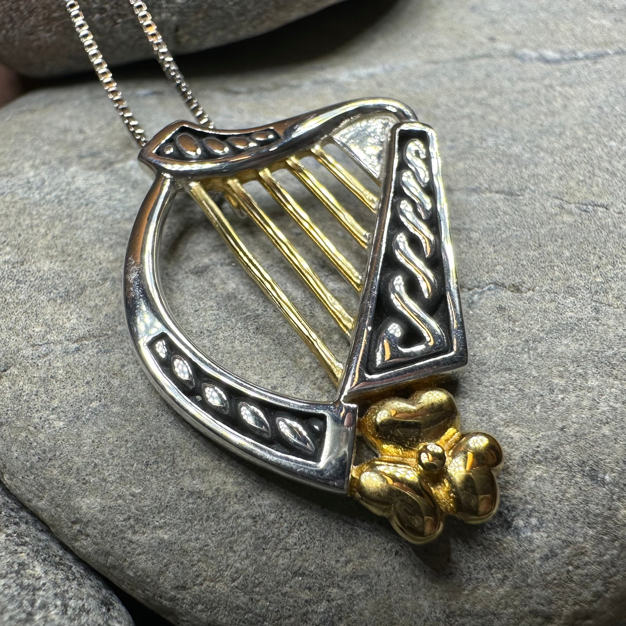 Golden Celtic Harp Necklace