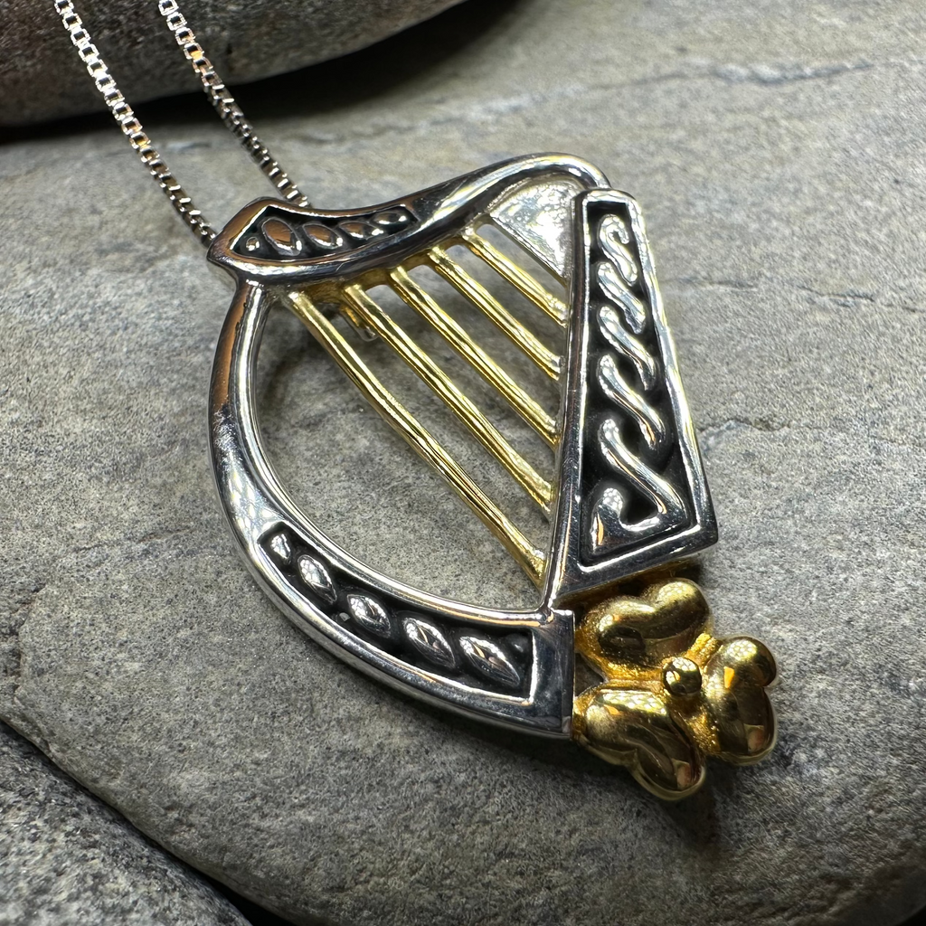 Golden Celtic Harp Necklace