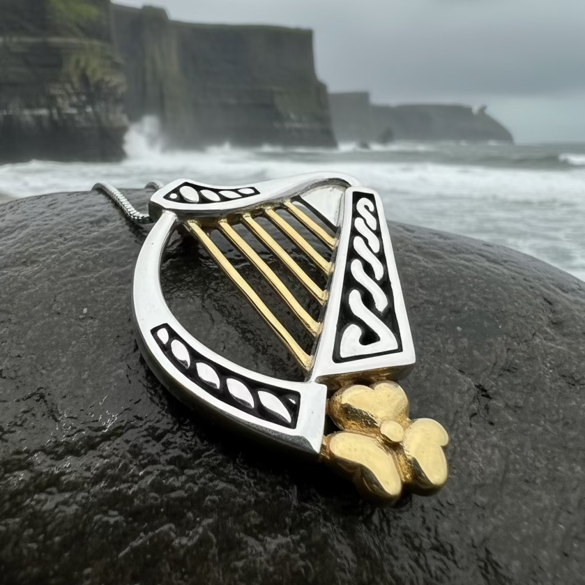 Golden Celtic Harp Necklace